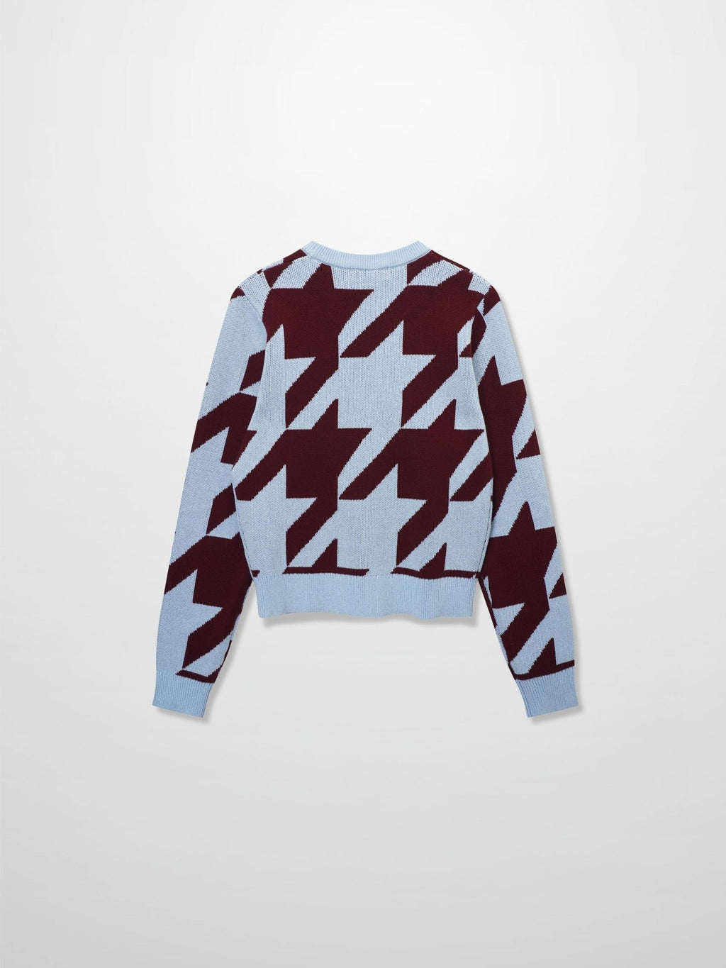Oversized Houndstooth Sweater - Light Blue/Burgundy - Addy Avenue