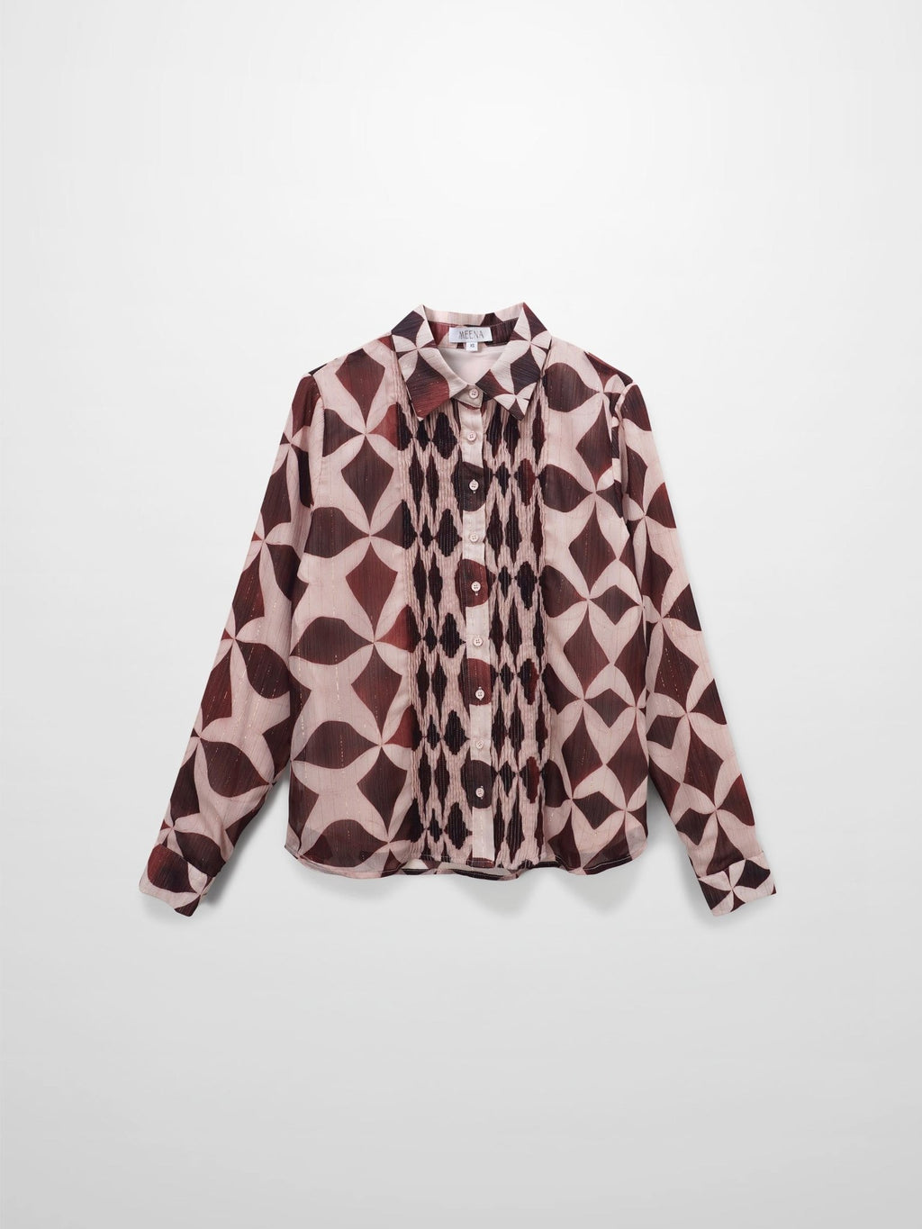 Pintuck Shimmer Print Blouse - Burgundy/Pink - Addy Avenue