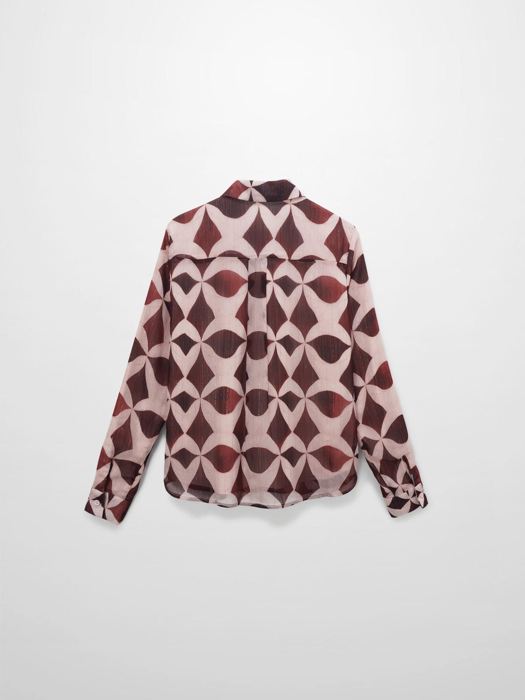 Pintuck Shimmer Print Blouse - Burgundy/Pink - Addy Avenue