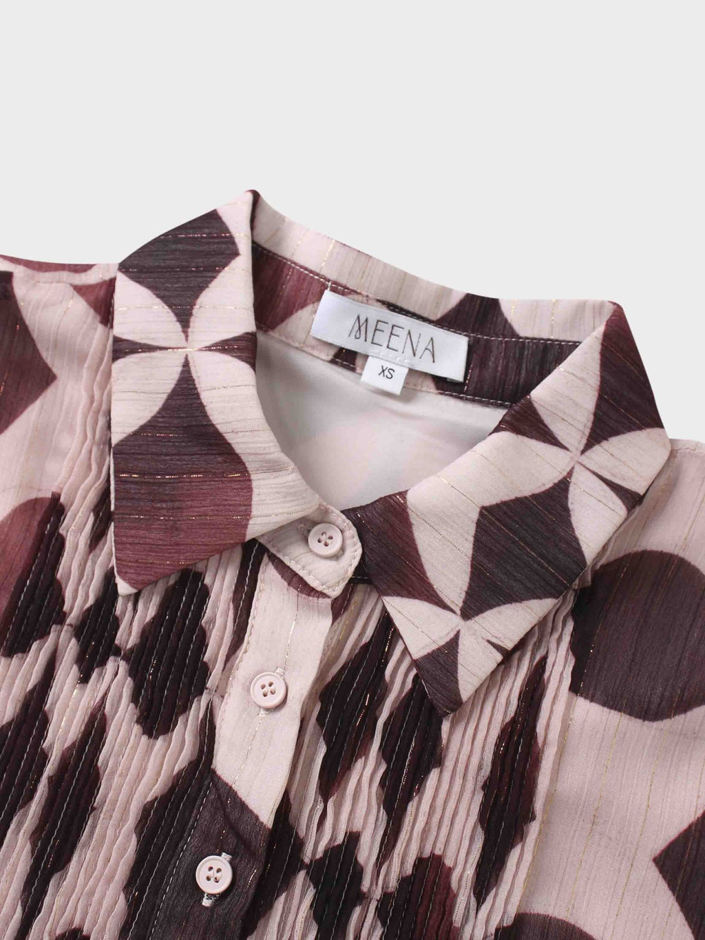 Pintuck Shimmer Print Blouse - Burgundy/Pink - Addy Avenue