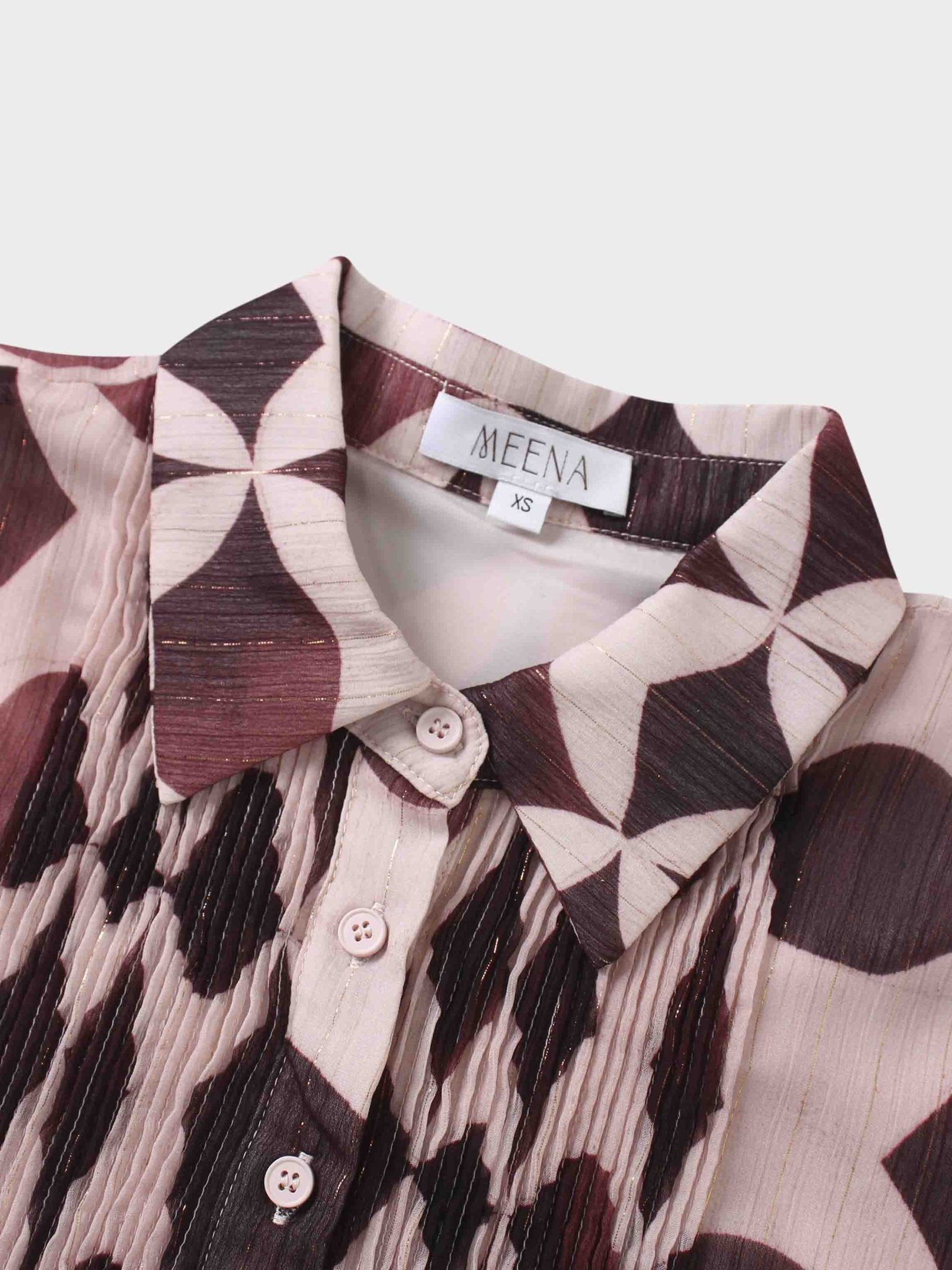 Pintuck Shimmer Print Blouse - Burgundy/Pink - Addy Avenue