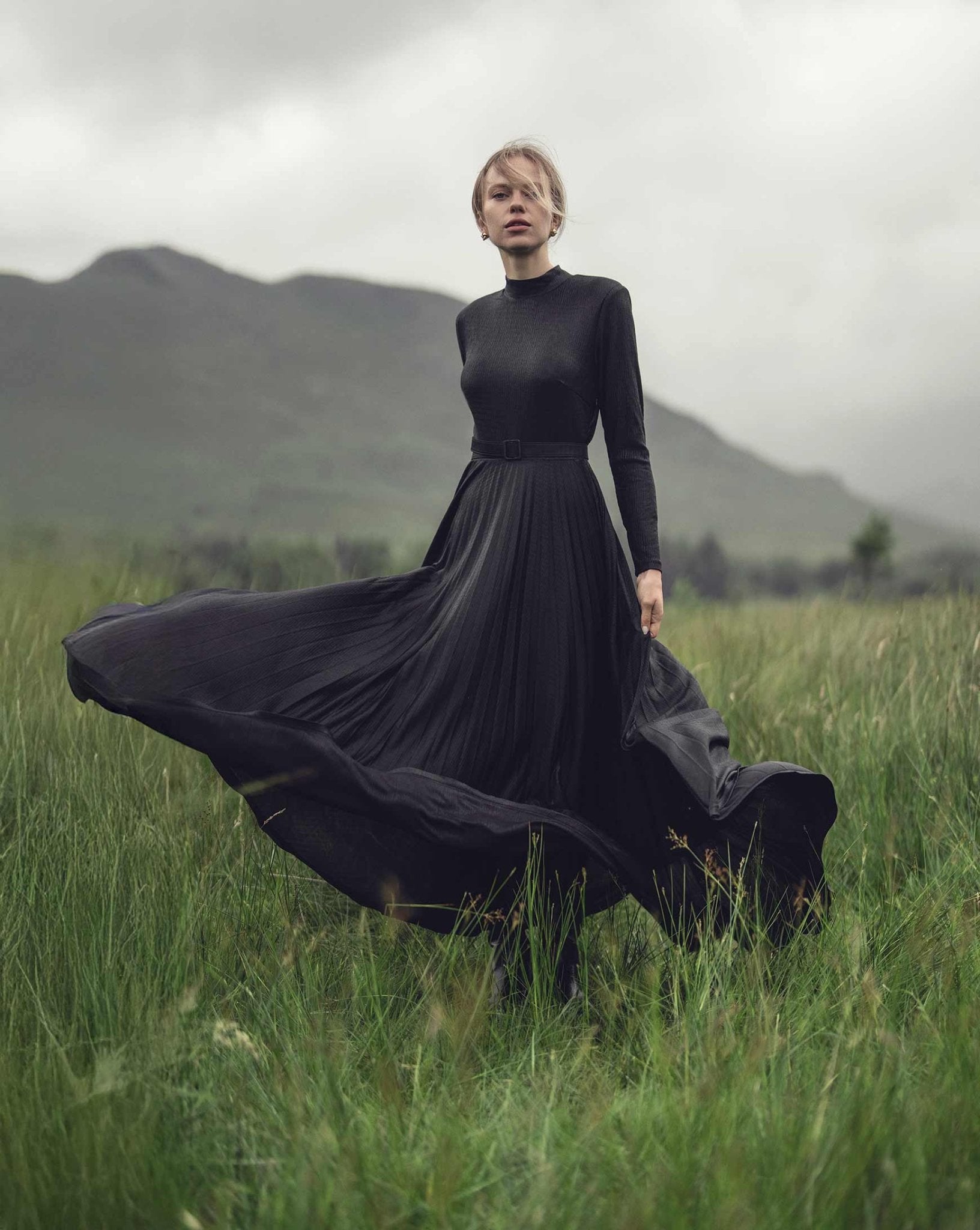 Pleat Bottom Stretch Maxi Dress - Black Shimmer - Addy Avenue