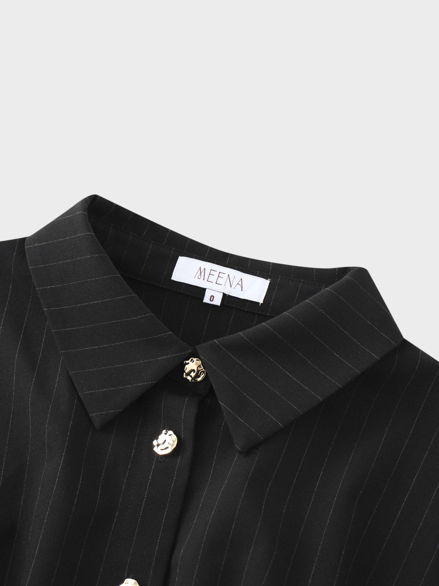 Pleat Waist Pinstripe Button Down Dress - Black - Addy Avenue