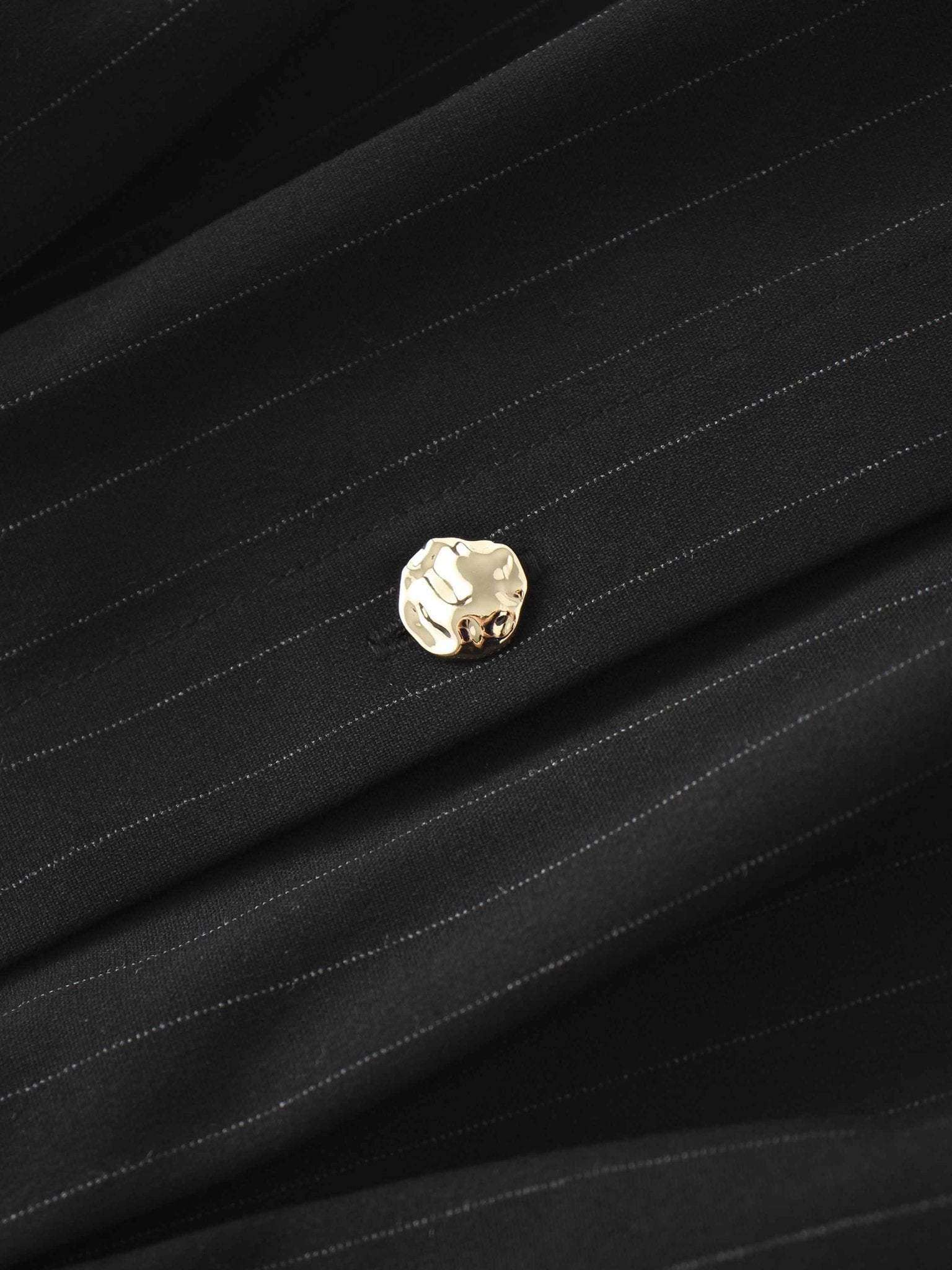 Pleat Waist Pinstripe Button Down Dress - Black - Addy Avenue