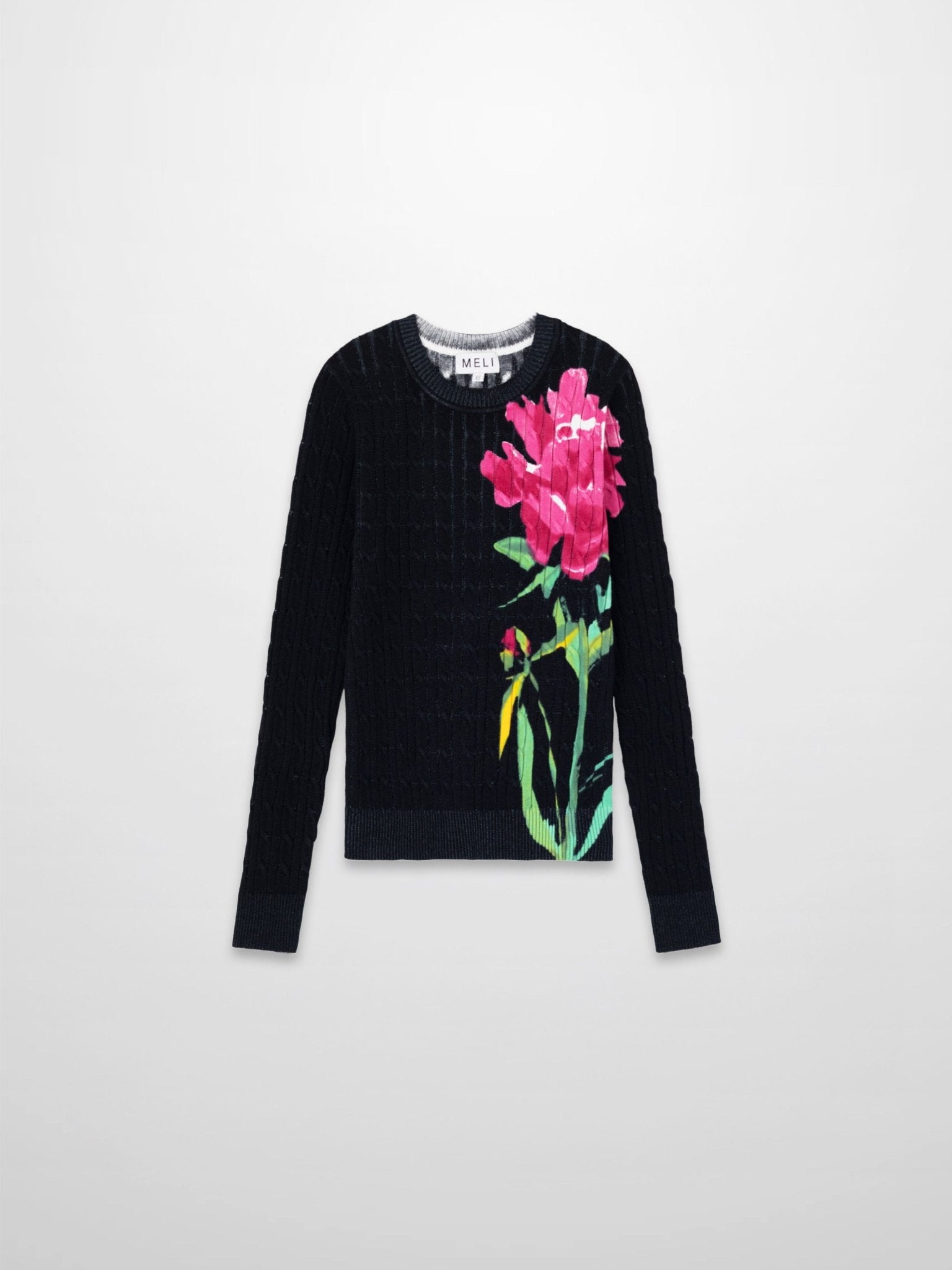 Printed Cable Sweater - Black Flower - Addy Avenue