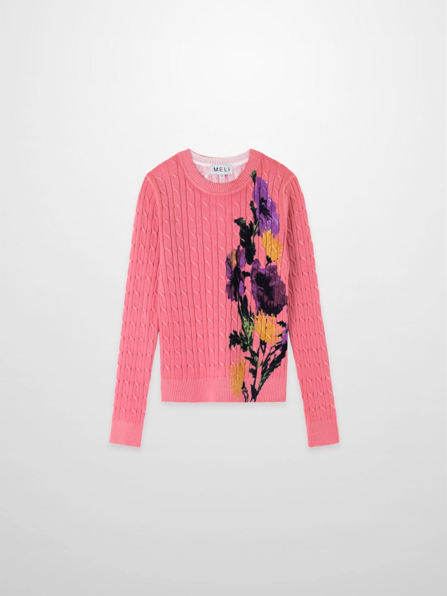 Printed Cable Sweater - Pink Flower - Addy Avenue