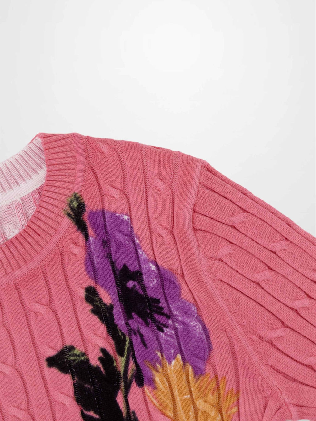 Printed Cable Sweater - Pink Flower - Addy Avenue