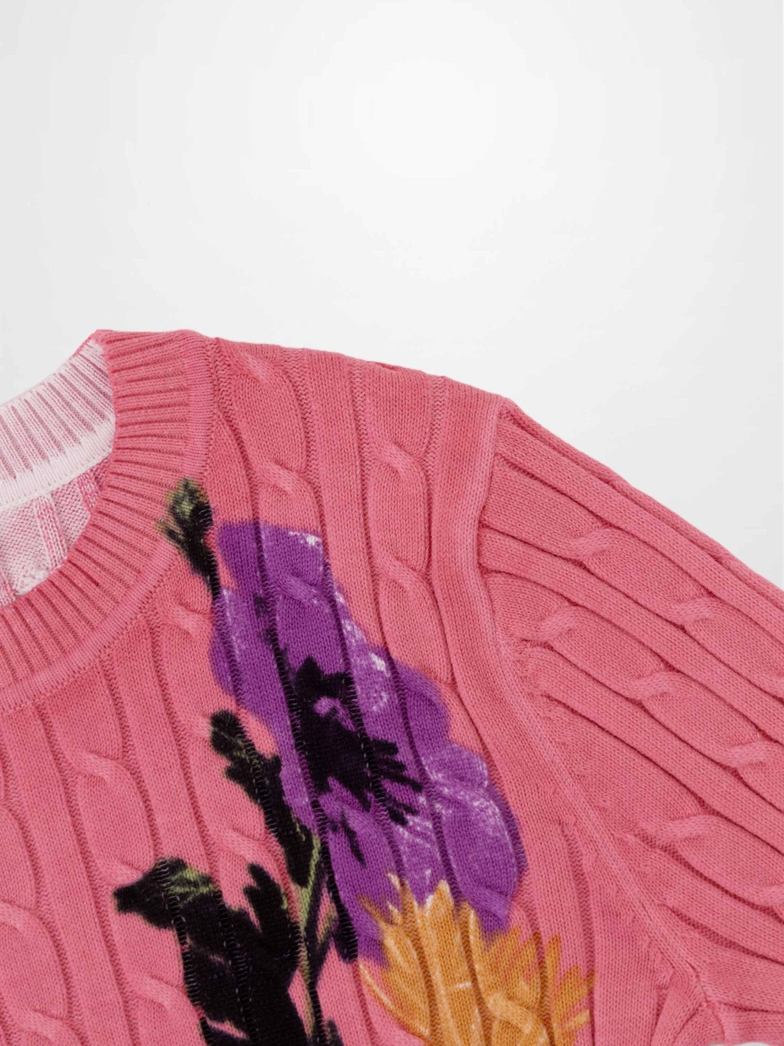Printed Cable Sweater - Pink Flower - Addy Avenue