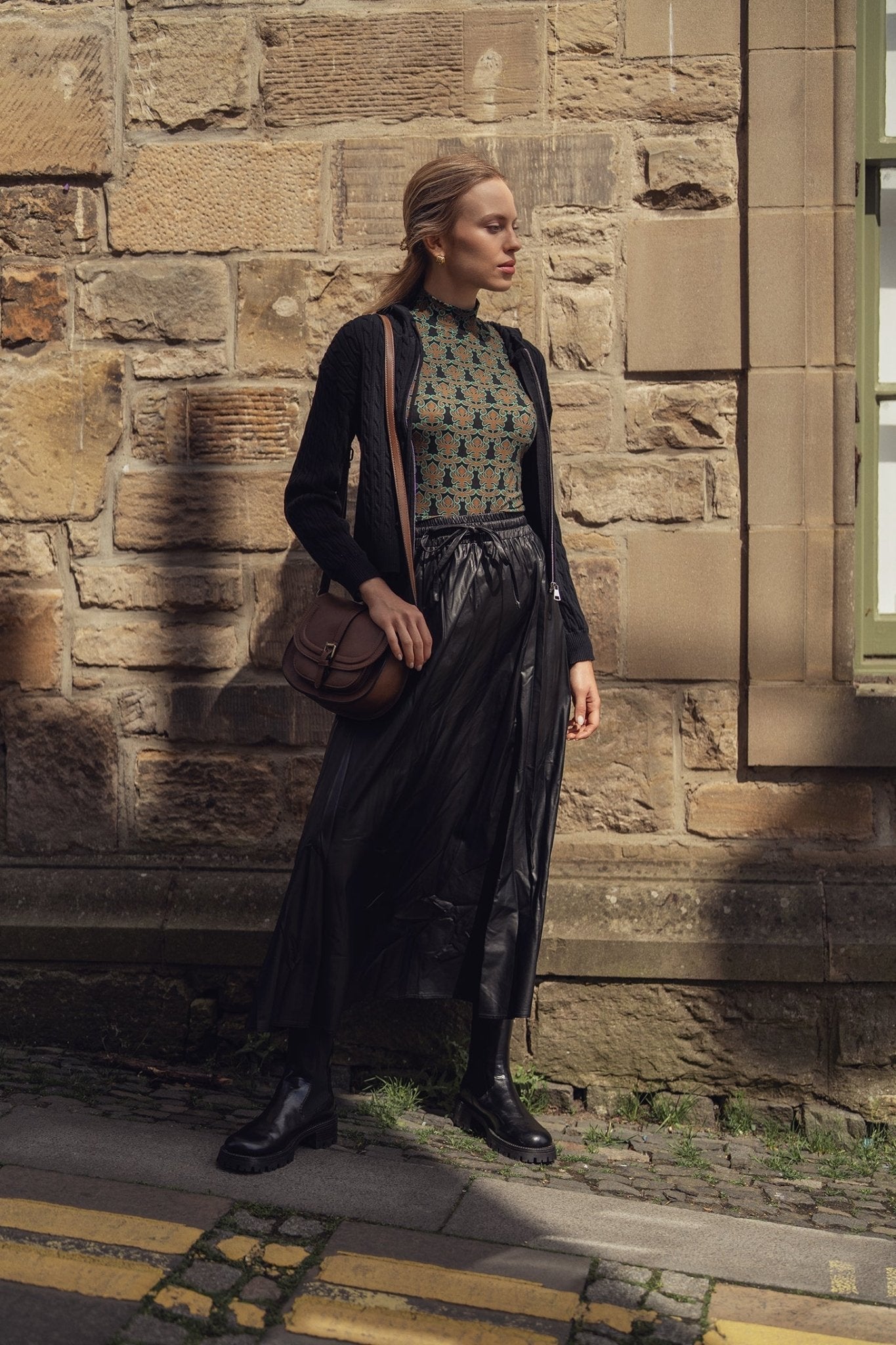 Printed Modal Turtleneck - Green/Brown Clover - Addy Avenue