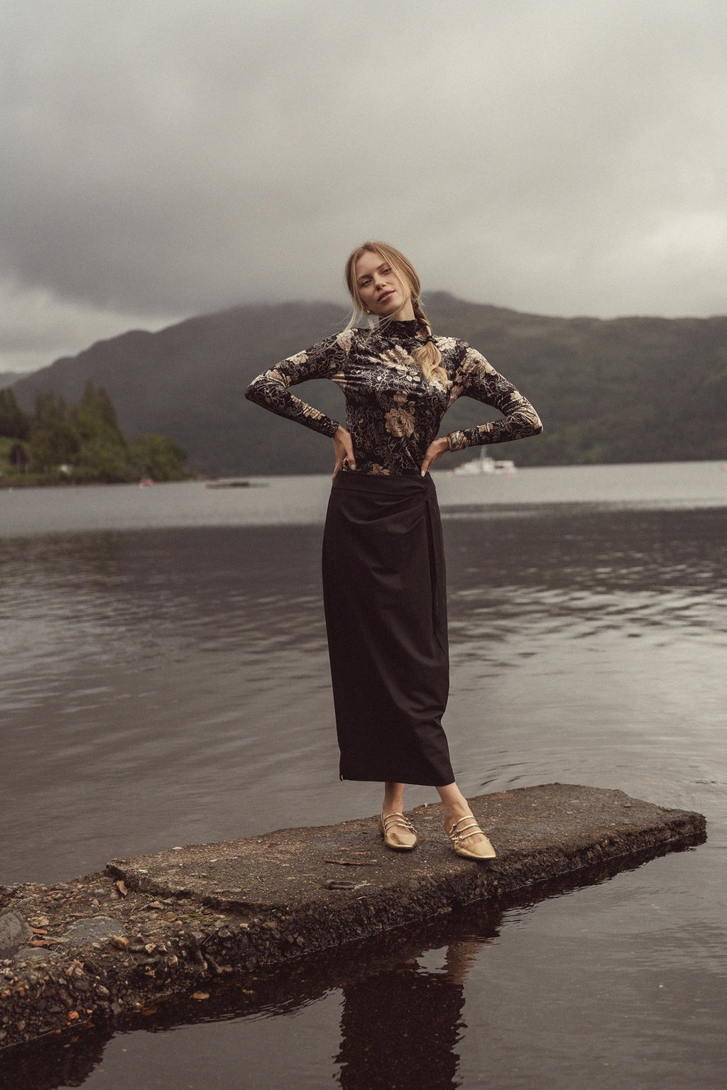 Printed Velour Turtleneck - Gold Floral - Addy Avenue