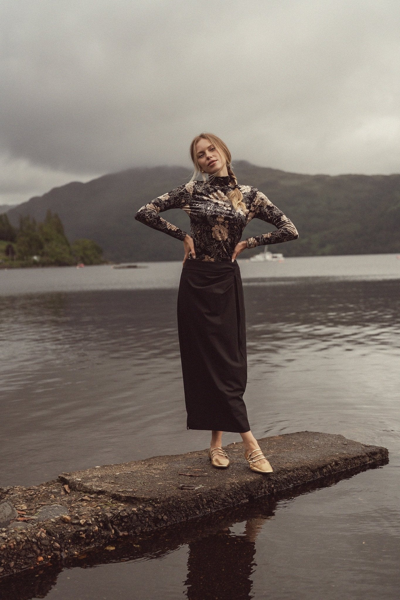 Printed Velour Turtleneck - Gold Floral - Addy Avenue