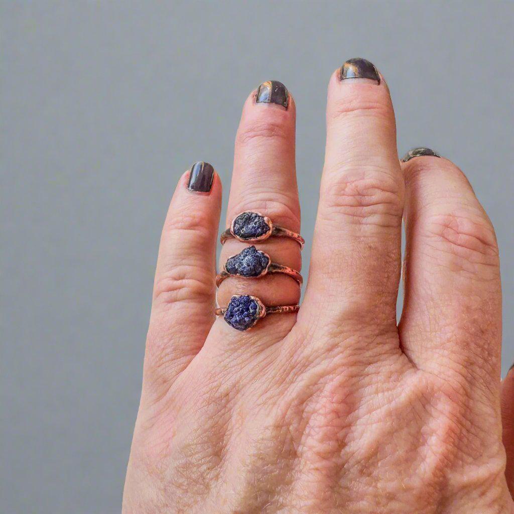 Raw Azurite Ring – Electroformed Copper| Handmade by Blackbird & Sage - Addy Avenue