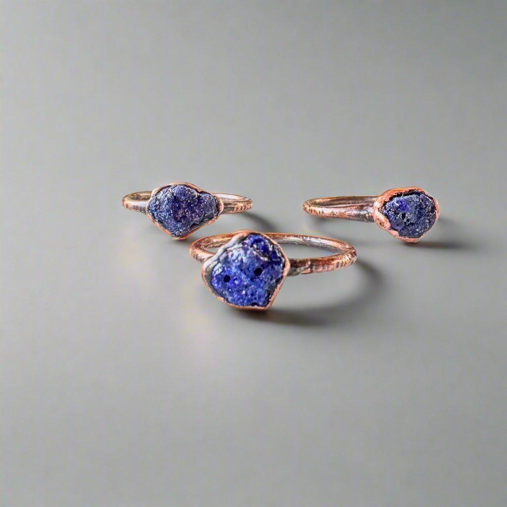 Raw Azurite Ring – Electroformed Copper| Handmade by Blackbird & Sage - Addy Avenue