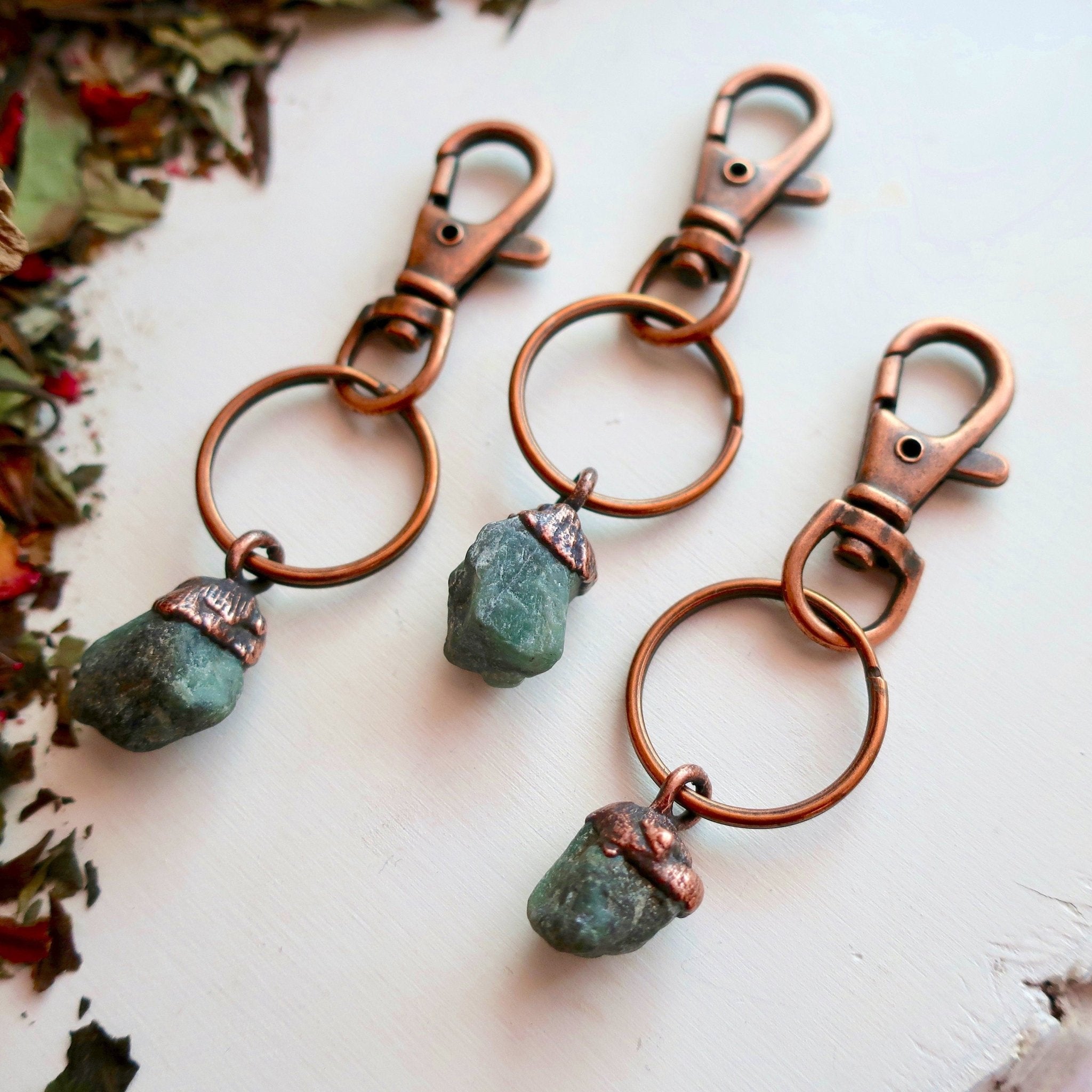 Raw Emerald Keychain - Boho | Handmade by Blackbird & Sage - Addy Avenue
