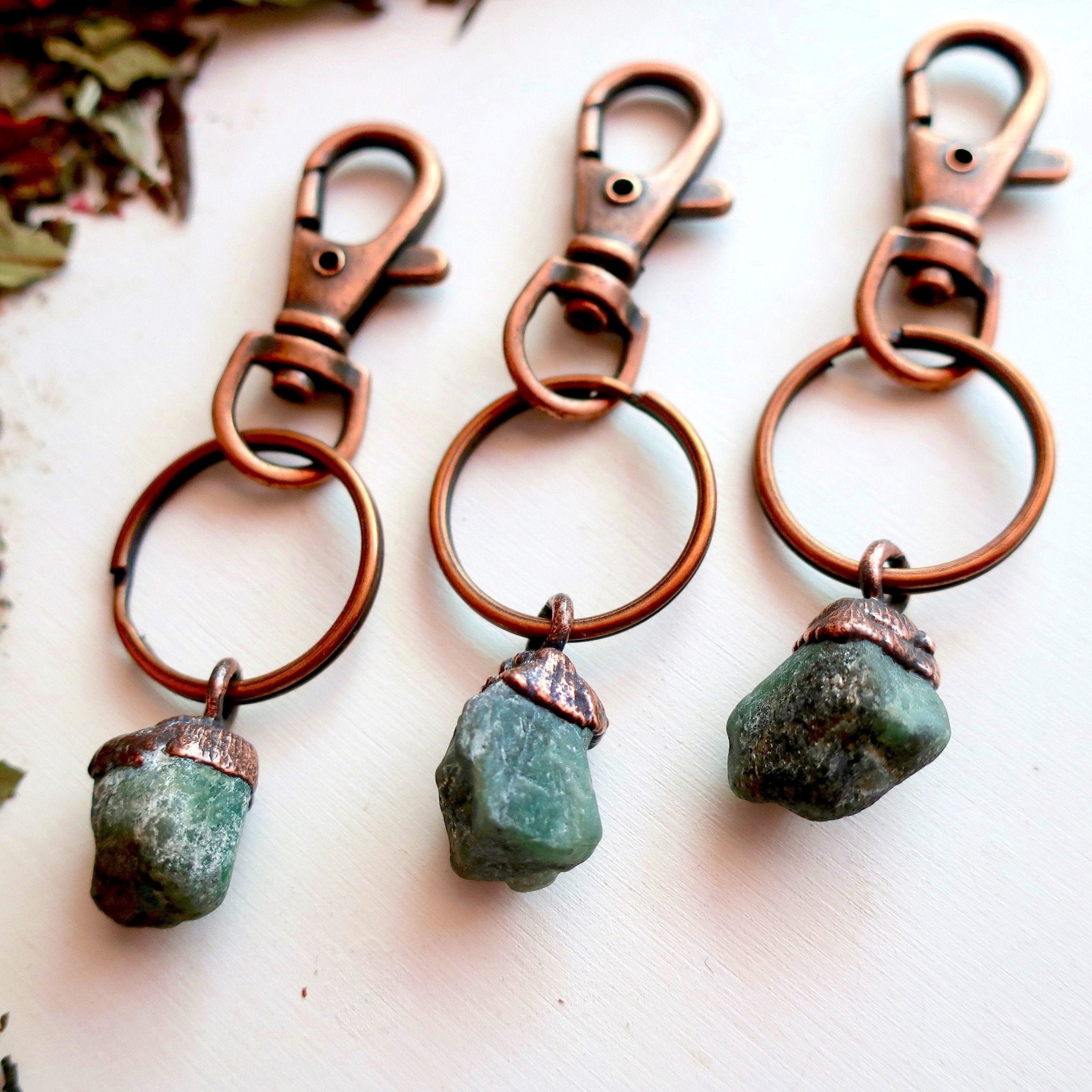 Raw Emerald Keychain - Boho | Handmade by Blackbird & Sage - Addy Avenue