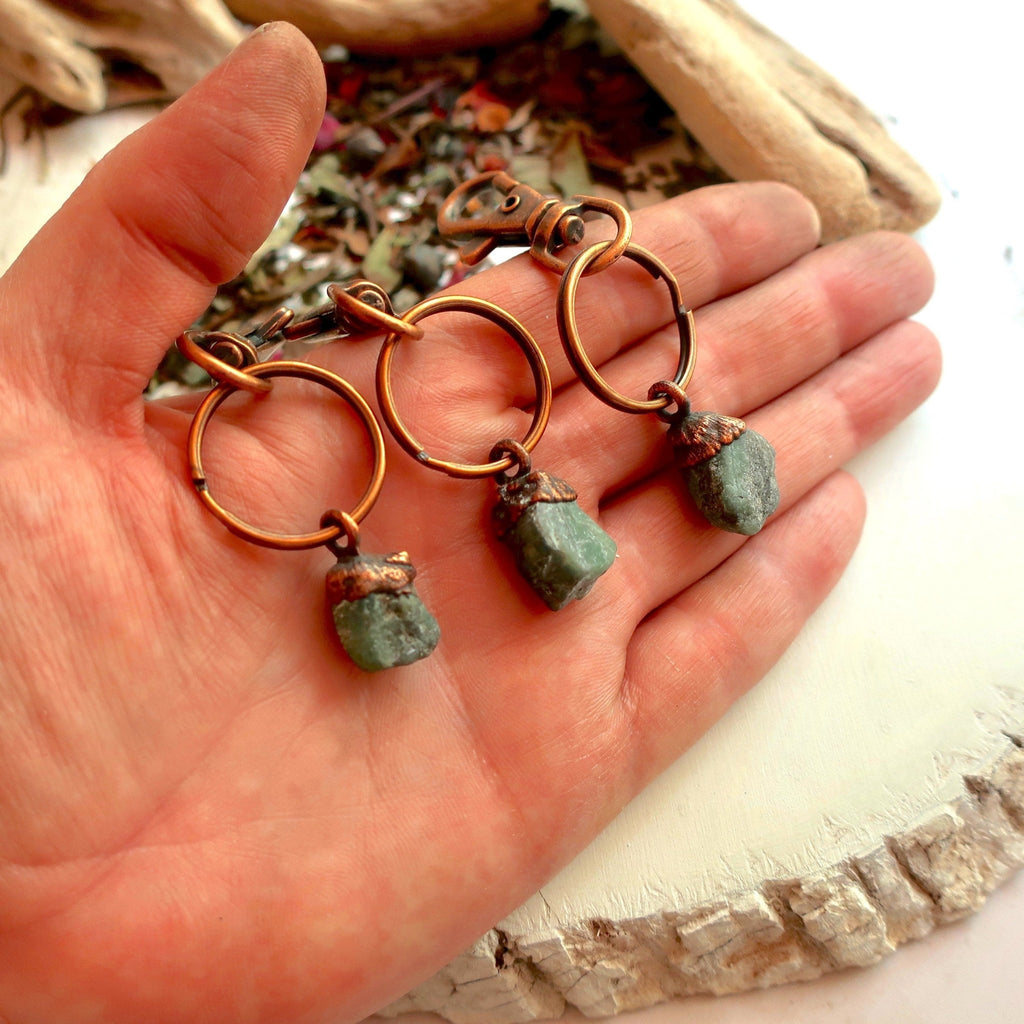 Raw Emerald Keychain - Boho | Handmade by Blackbird & Sage - Addy Avenue