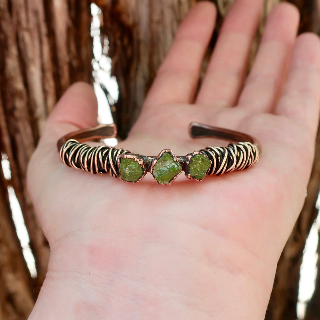 Raw Peridot Bracelet – Heart | Handmade by Blackbird & Sage - Addy Avenue