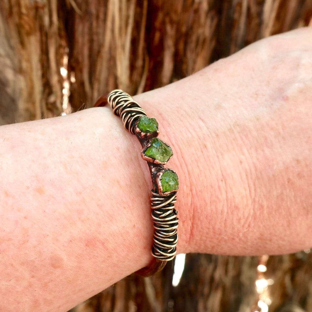 Raw Peridot Bracelet – Heart | Handmade by Blackbird & Sage - Addy Avenue