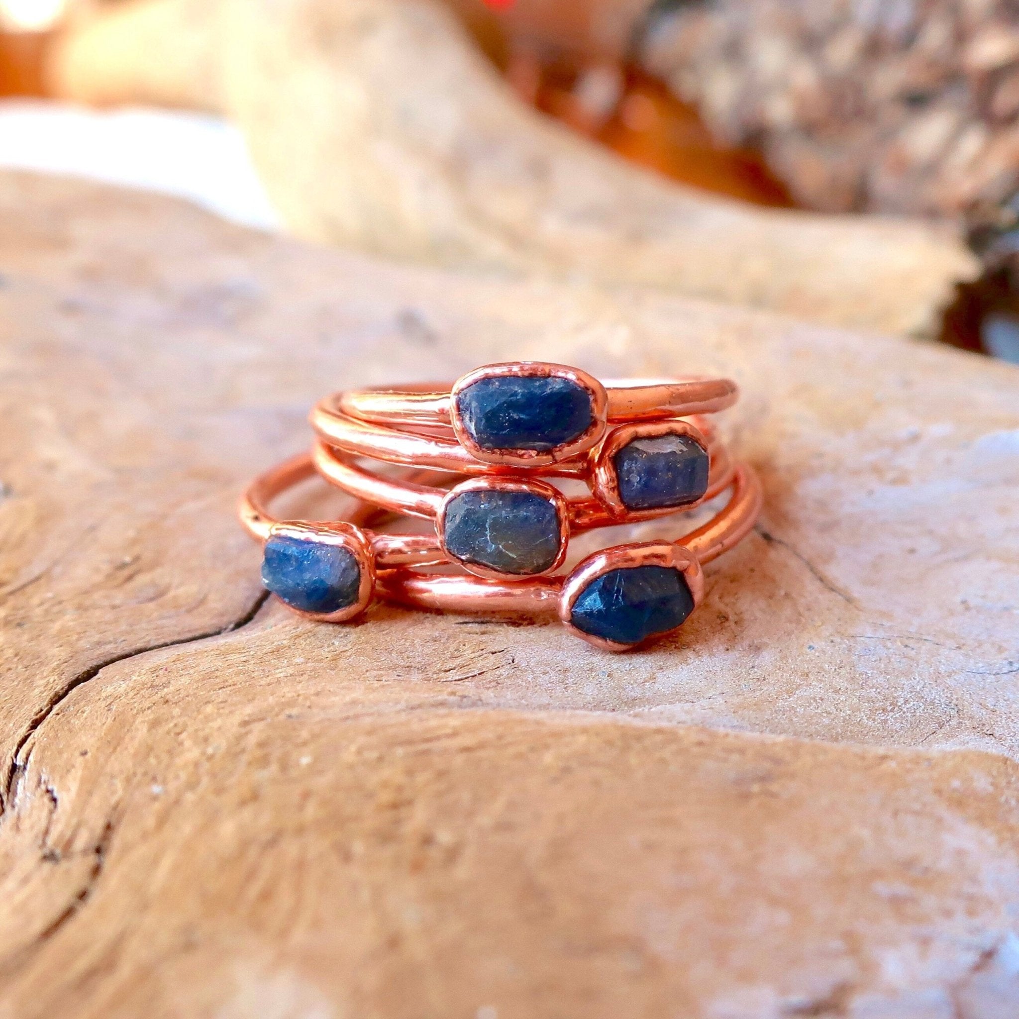 Raw Sapphire Ring Boho Copper| Handmade by Blackbird & Sage - Addy Avenue
