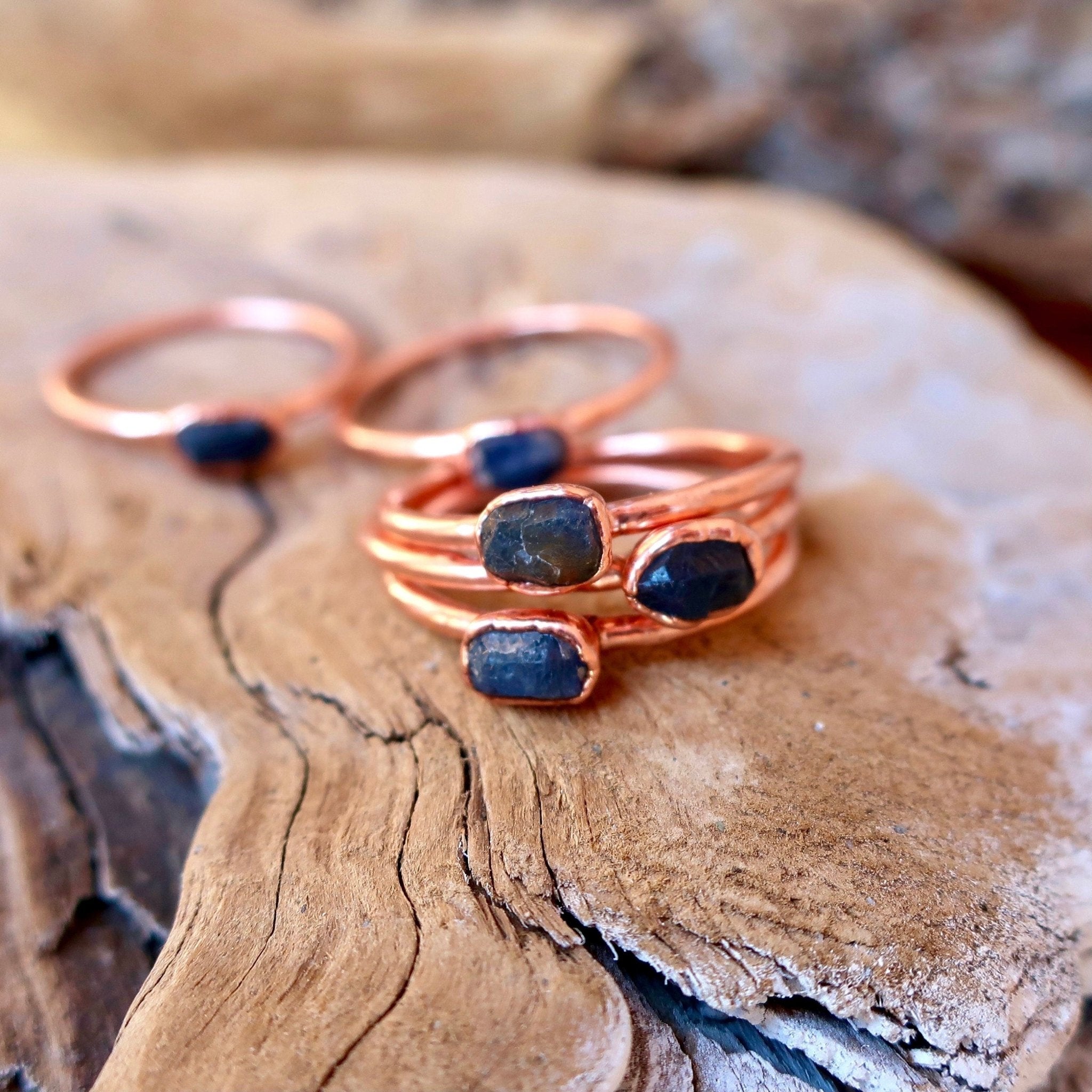 Raw Sapphire Ring Boho Copper| Handmade by Blackbird & Sage - Addy Avenue