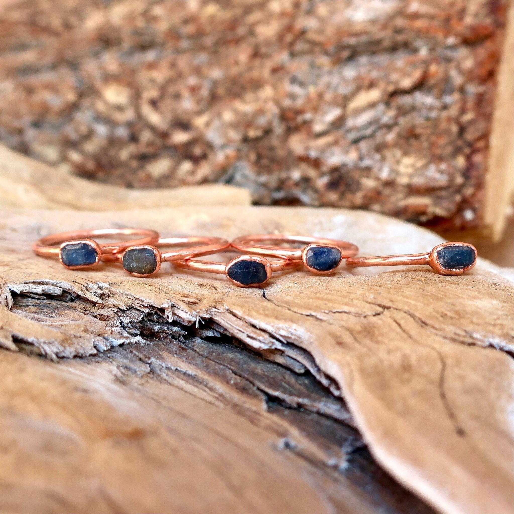 Raw Sapphire Ring Boho Copper| Handmade by Blackbird & Sage - Addy Avenue