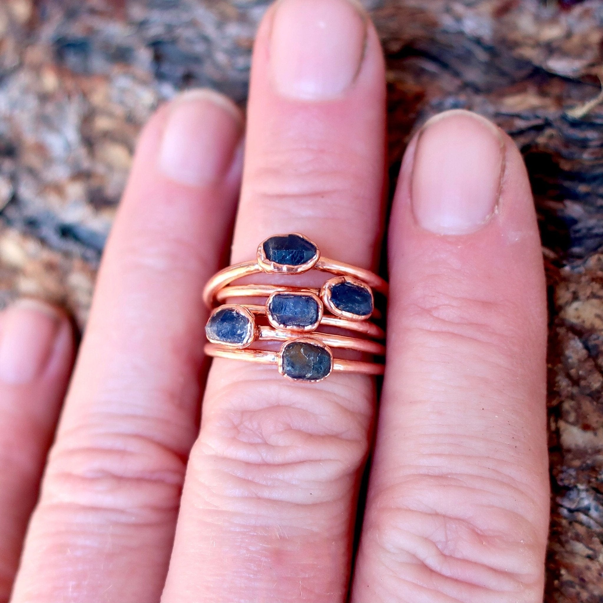 Raw Sapphire Ring Boho Copper| Handmade by Blackbird & Sage - Addy Avenue