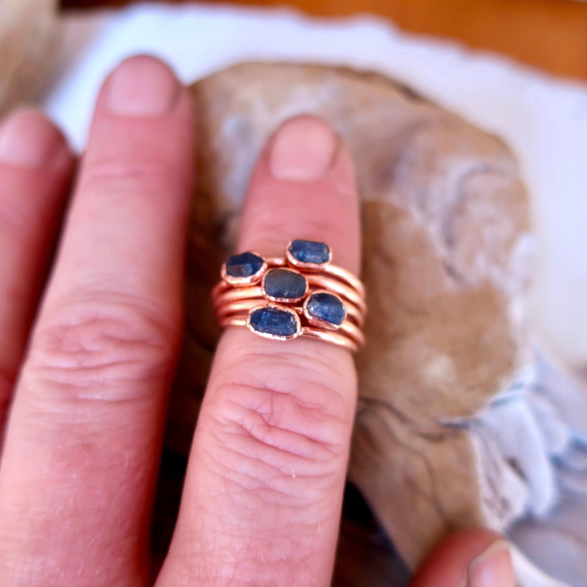 Raw Sapphire Ring Boho Copper| Handmade by Blackbird & Sage - Addy Avenue