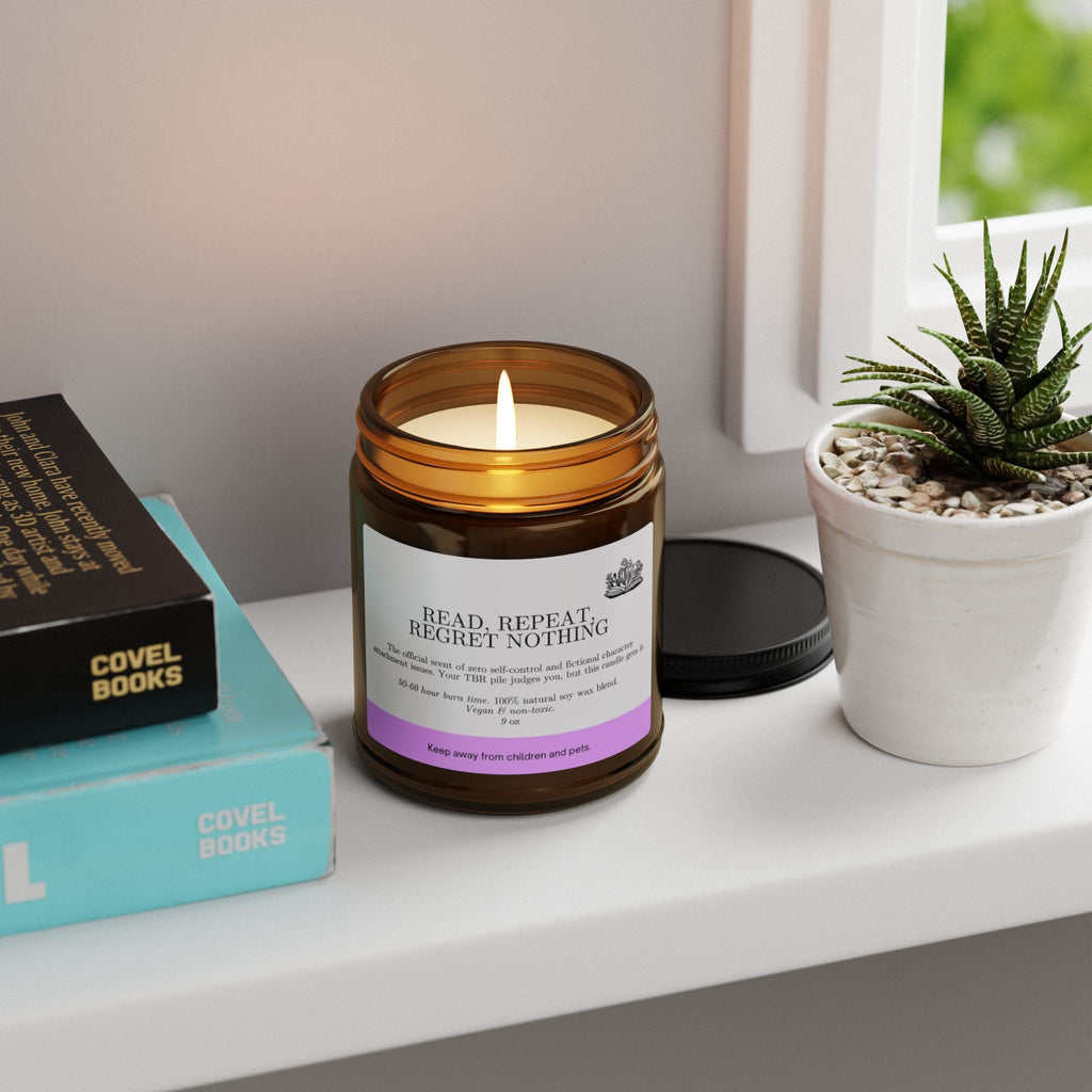 Read Repeat Regret Nothing candle, Soy Candle in Amber Jar | Motivational Quote - Addy Avenue