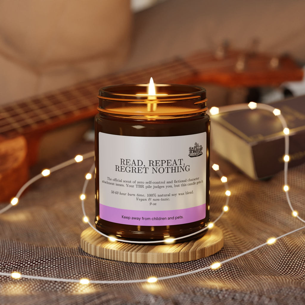 Read Repeat Regret Nothing candle, Soy Candle in Amber Jar | Motivational Quote - Addy Avenue
