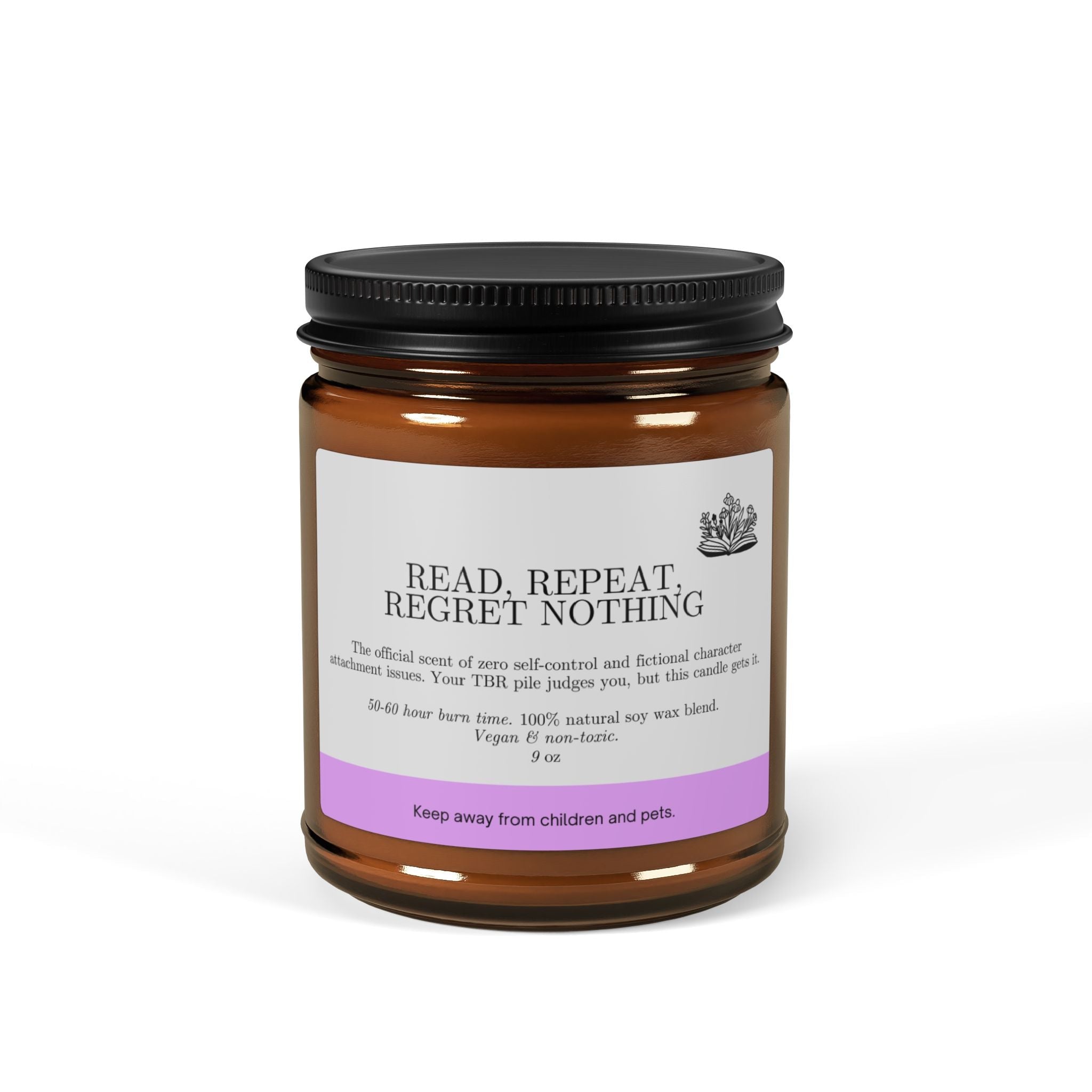 Read Repeat Regret Nothing candle, Soy Candle in Amber Jar | Motivational Quote - Addy Avenue