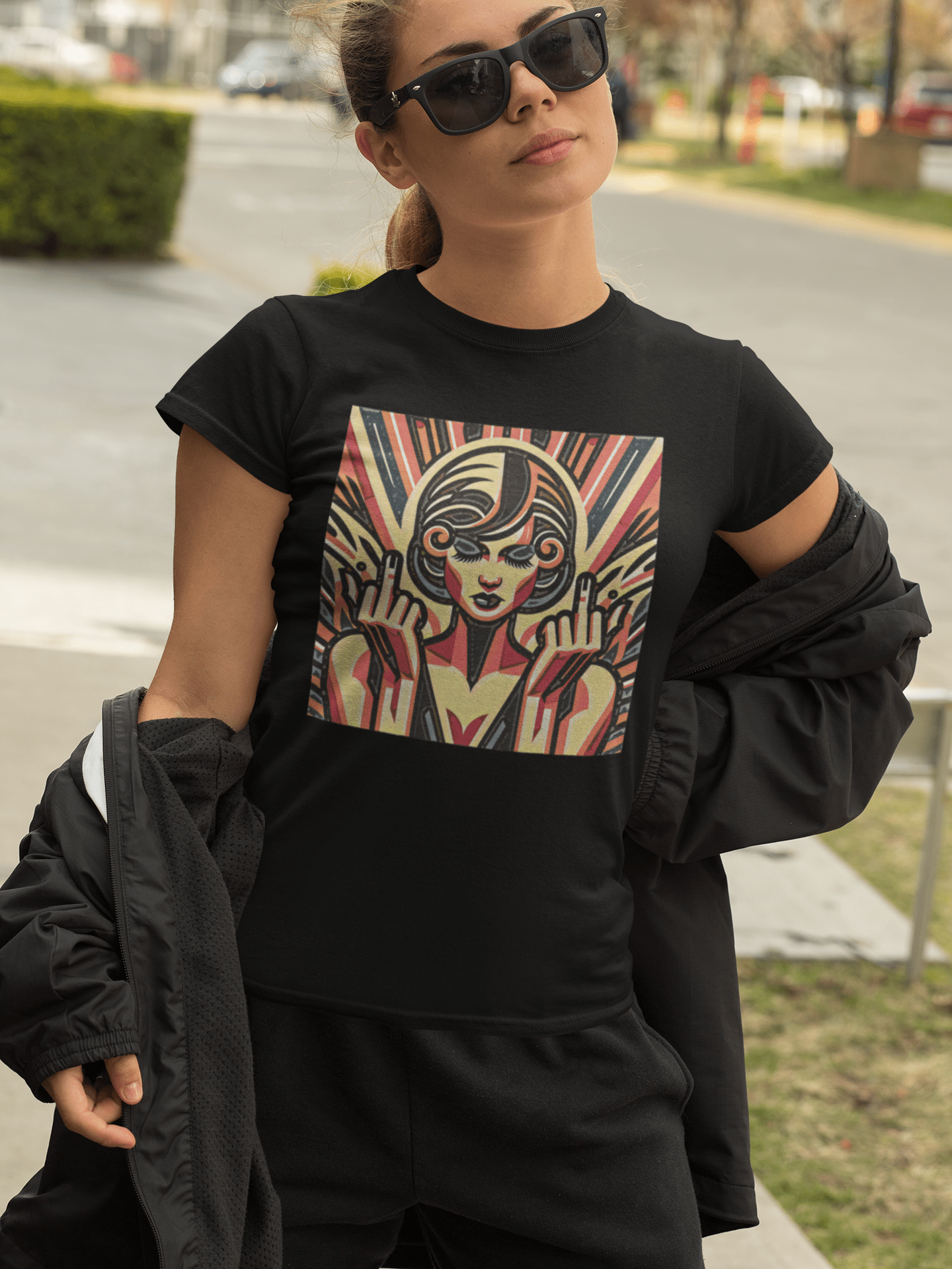 Retro Abstract Middle Fingers Slim Fit Graphic Tee - Addy Avenue