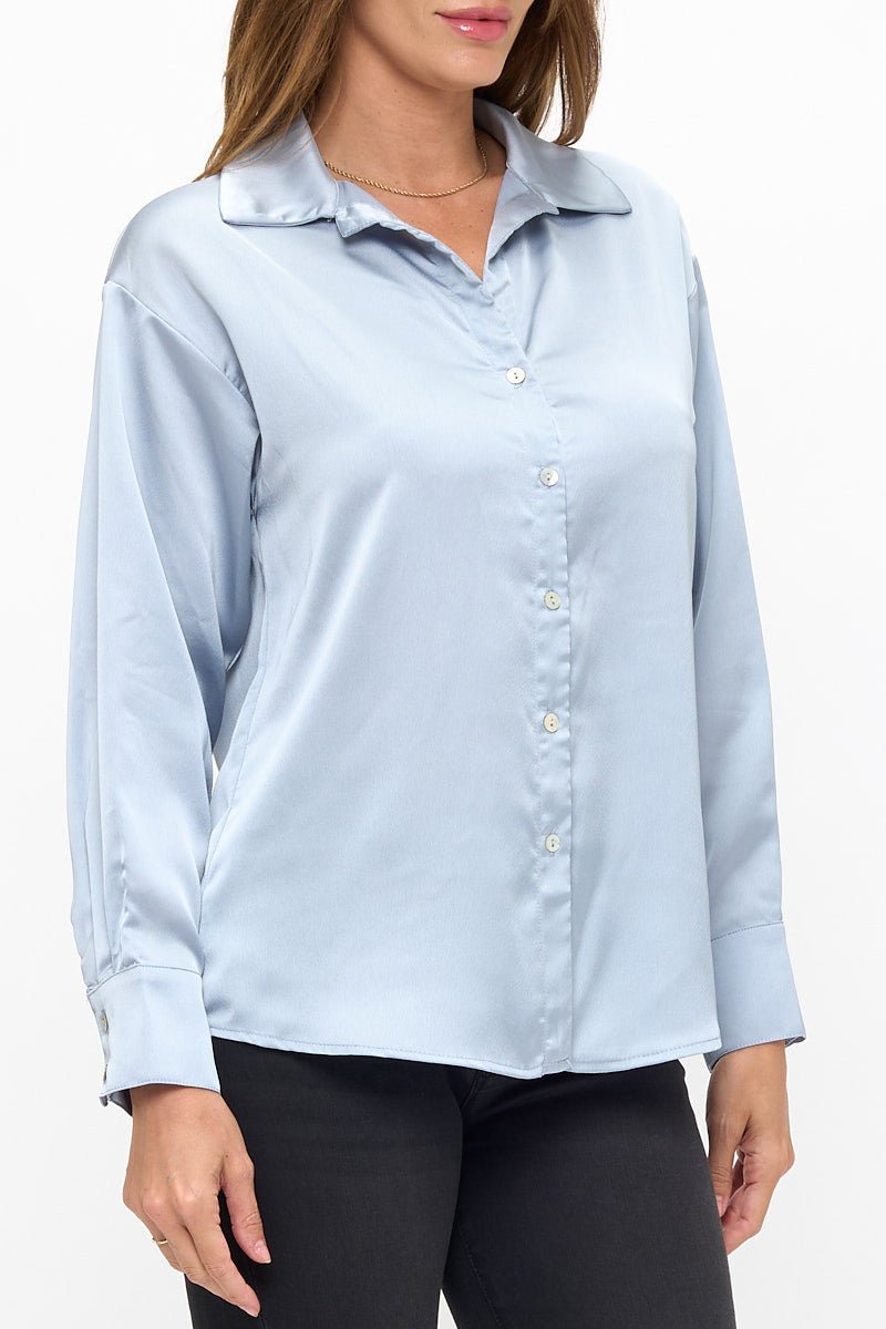 Satin Shirt With Long Sleeves and Front Closure - Addy Avenue