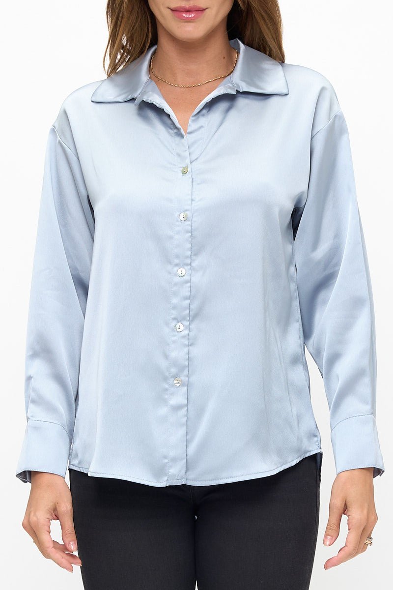 Satin Shirt With Long Sleeves and Front Closure - Addy Avenue