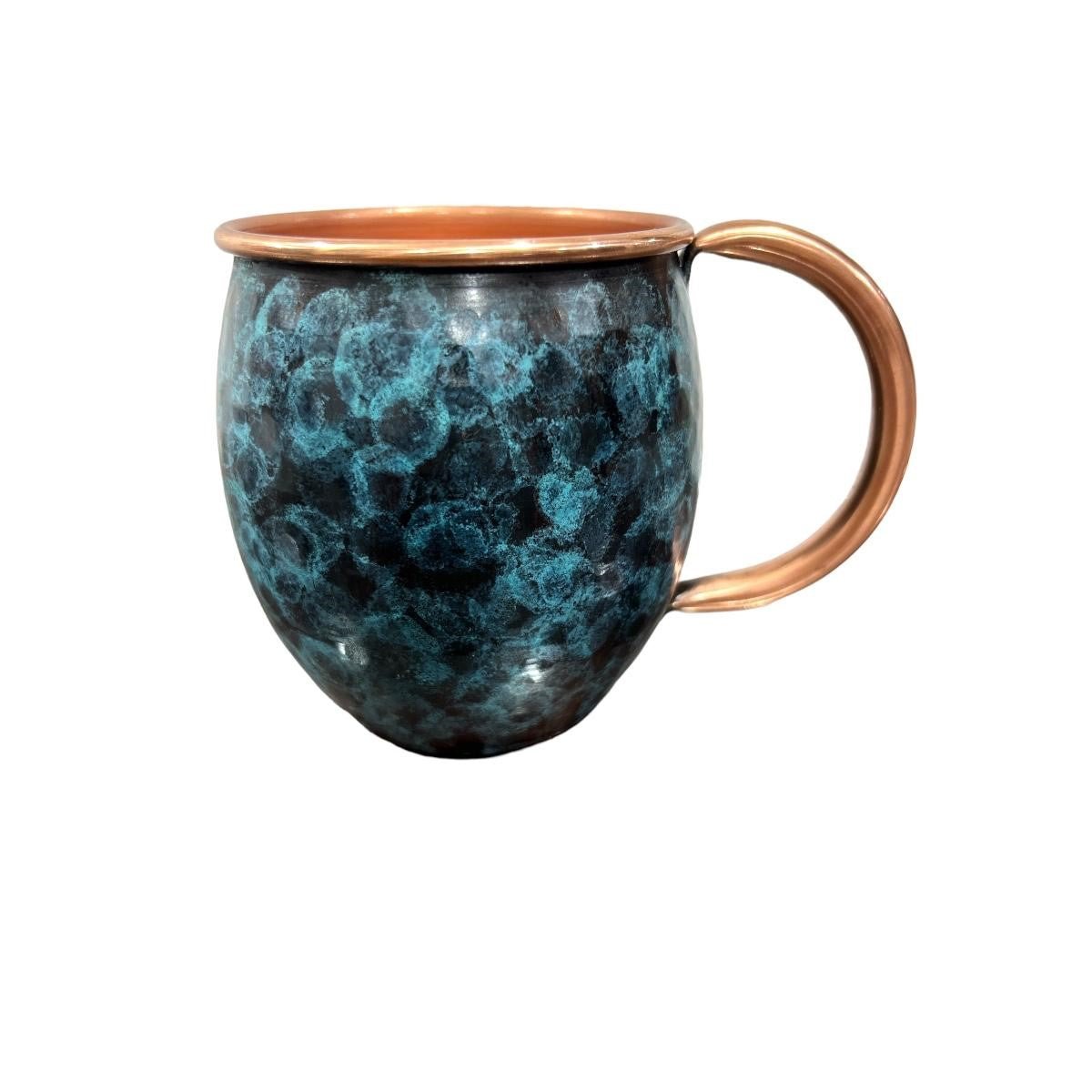Set of Two Copper Barrel Mugs, Hammered and Stained Blue Patina - Addy Avenue