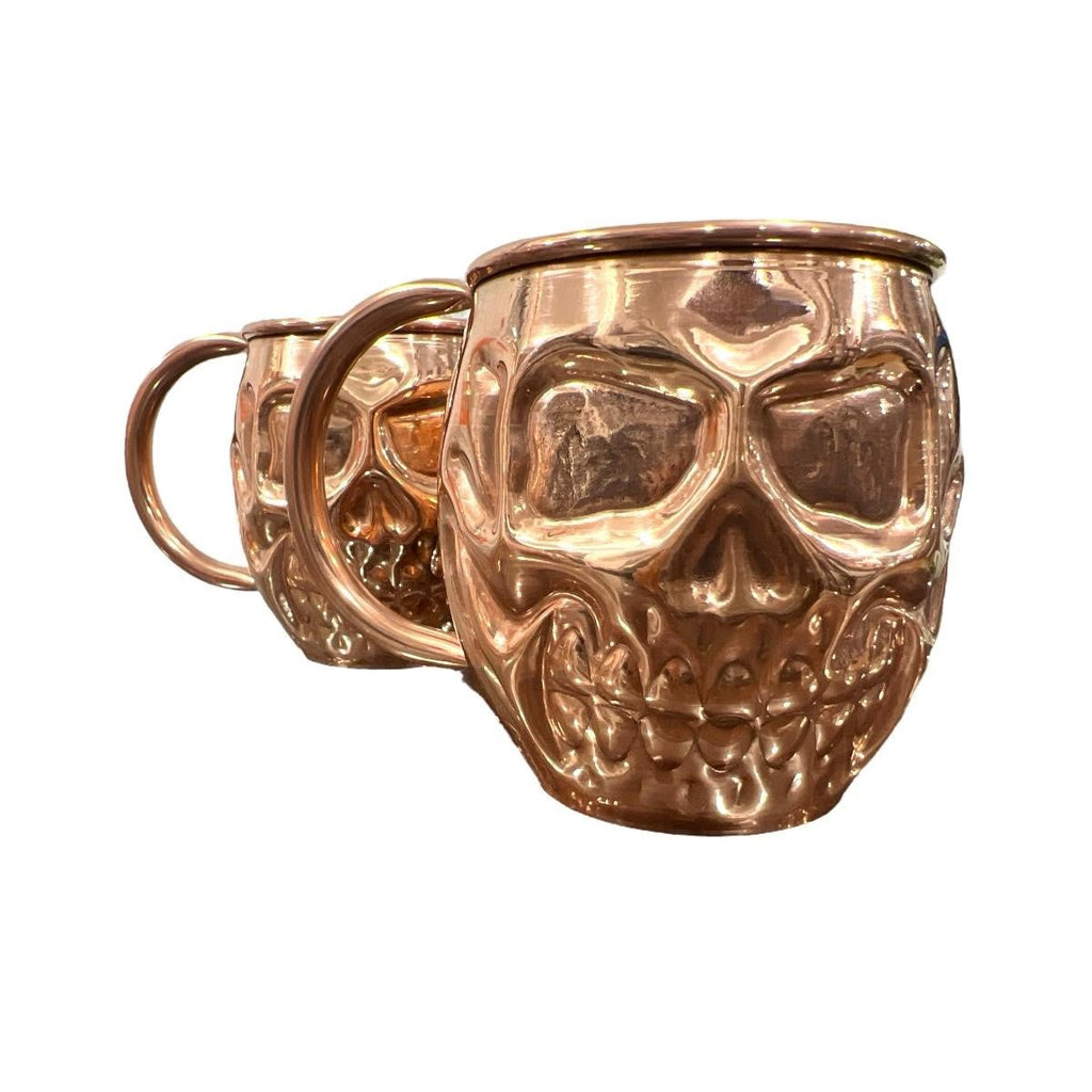 Set of Two Copper Skull (Day of the Dead) Shaped Mugs, Plain and Shiny Finish - Addy Avenue