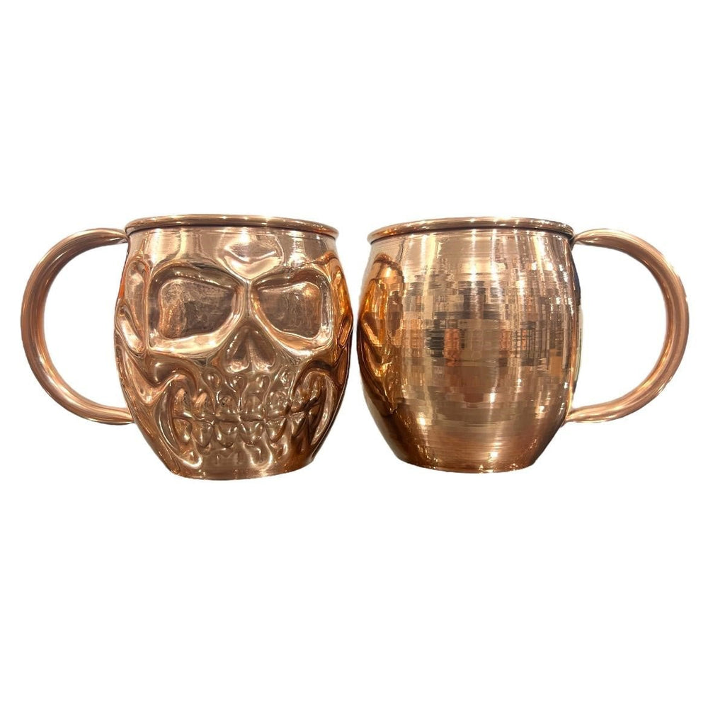 Set of Two Copper Skull (Day of the Dead) Shaped Mugs, Plain and Shiny Finish - Addy Avenue