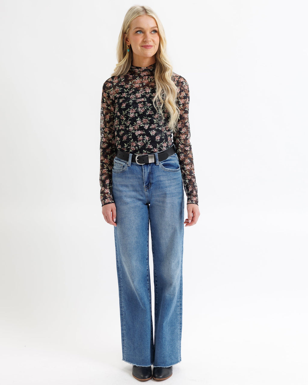 Sheer Lace Layering Top with Mock Neck & Long Sleeves - Addy Avenue