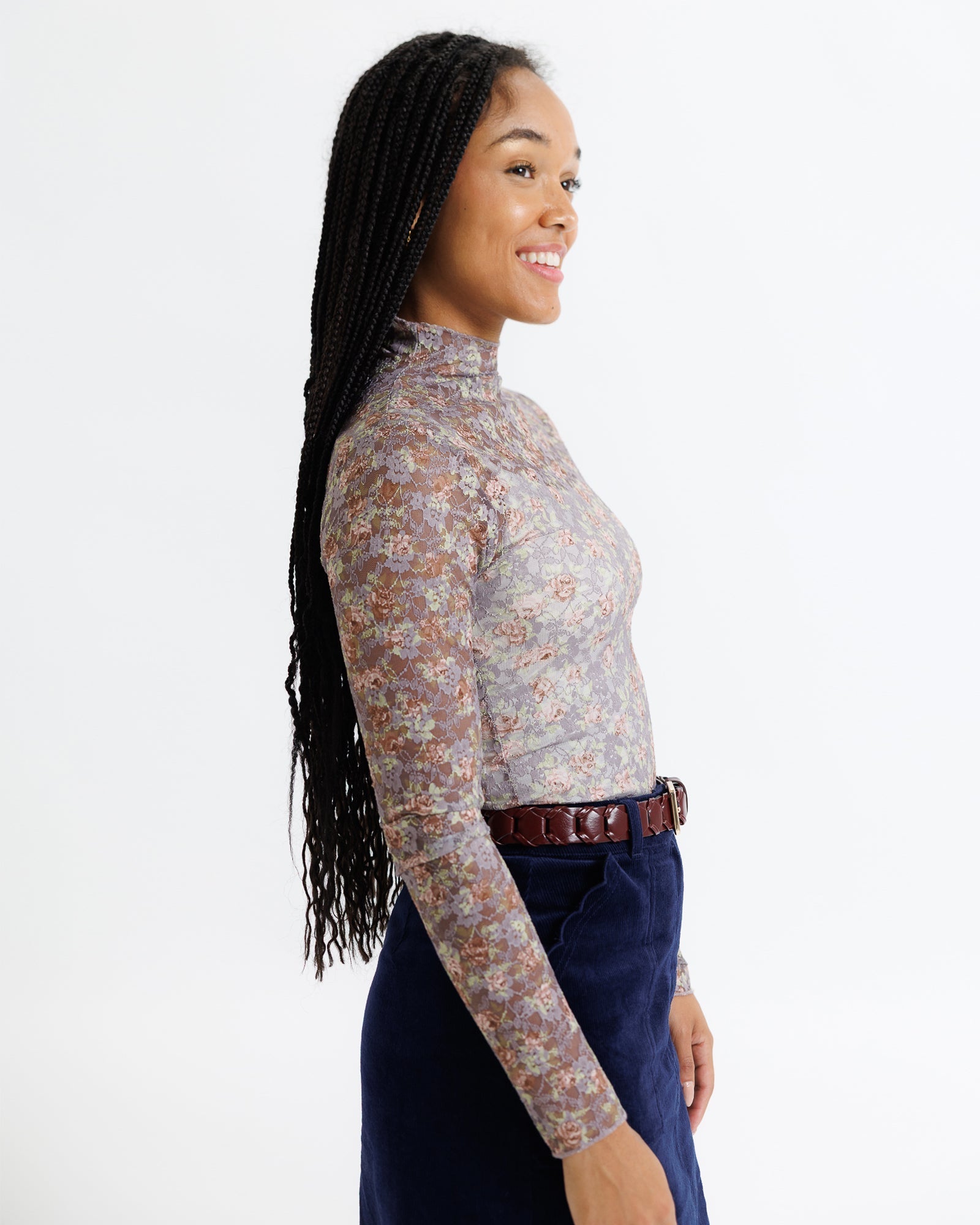 Sheer Lace Layering Top with Mock Neck & Long Sleeves - Addy Avenue