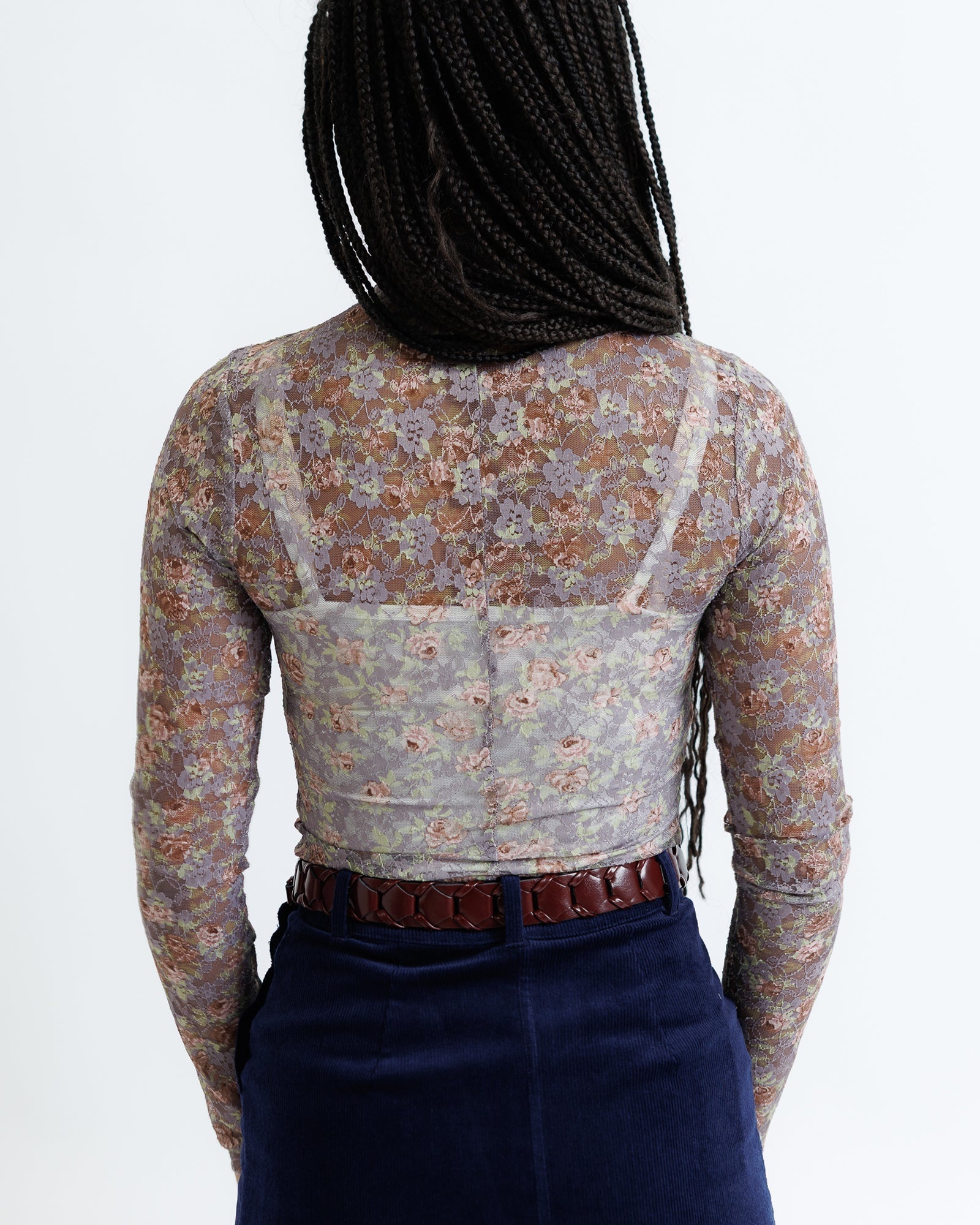 Sheer Lace Layering Top with Mock Neck & Long Sleeves - Addy Avenue