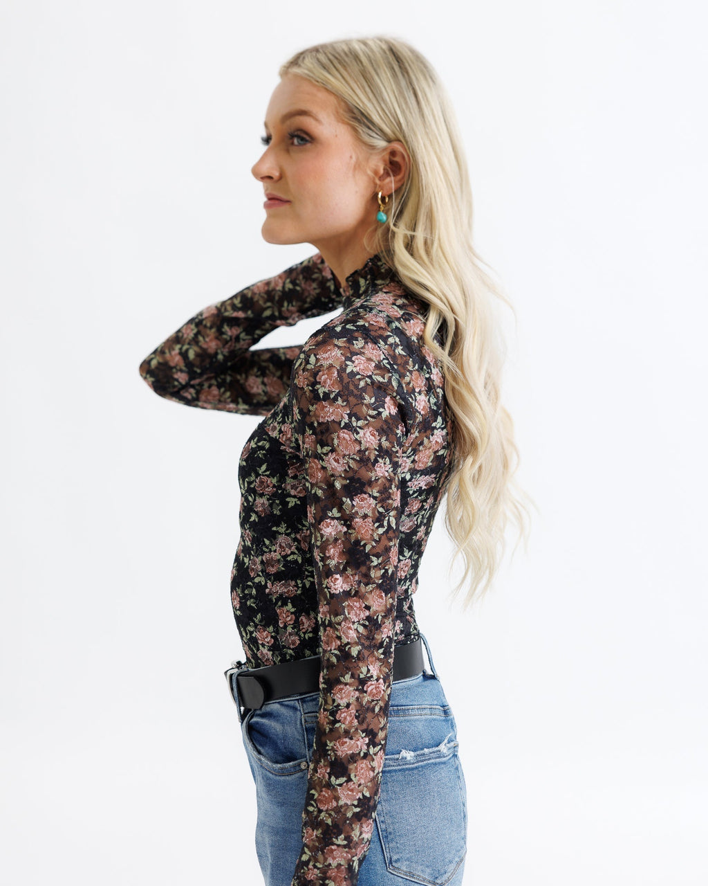 Sheer Lace Layering Top with Mock Neck & Long Sleeves - Addy Avenue