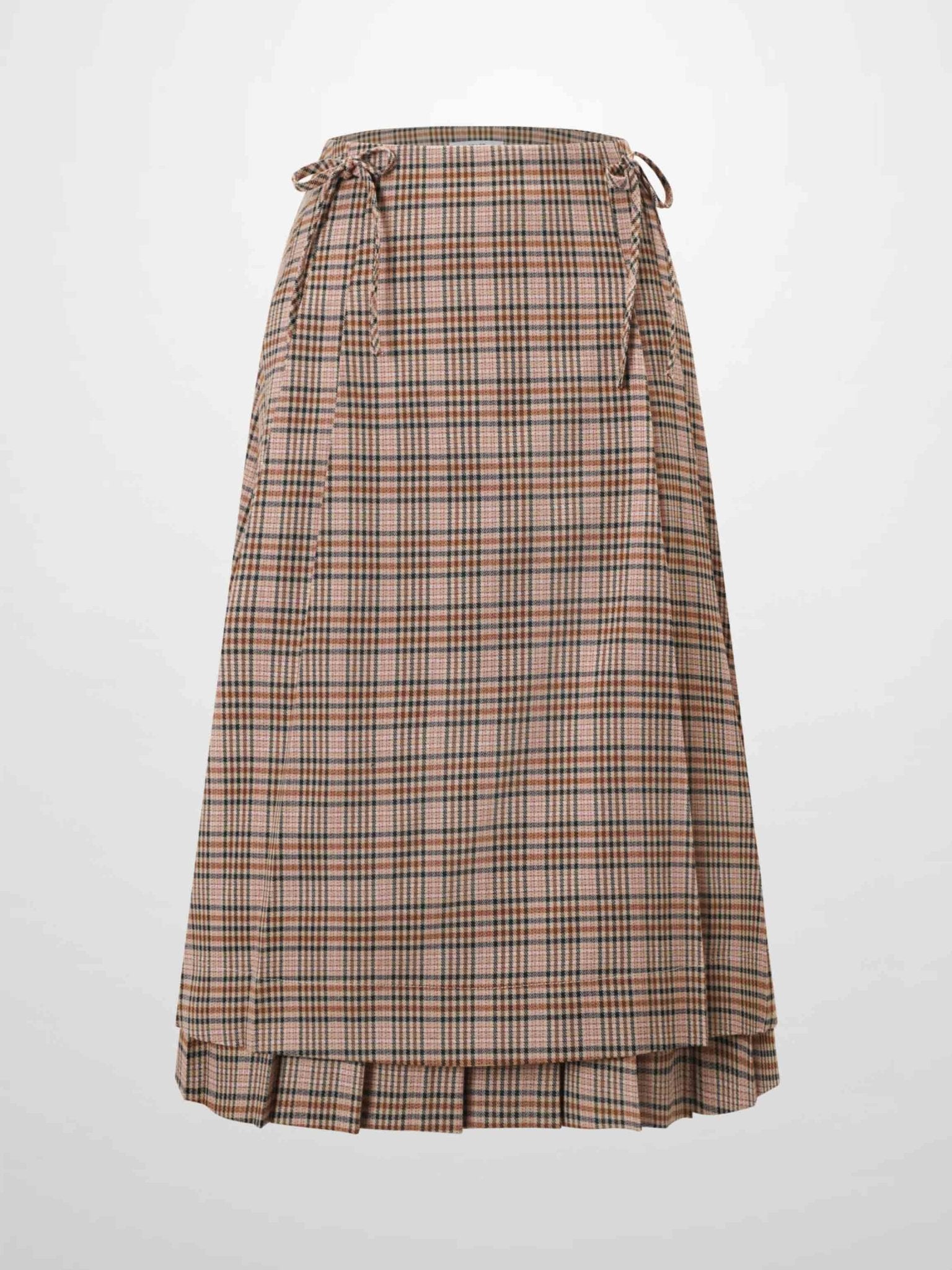 Side Bow Pleated Skirt - Pink Plaid - Addy Avenue