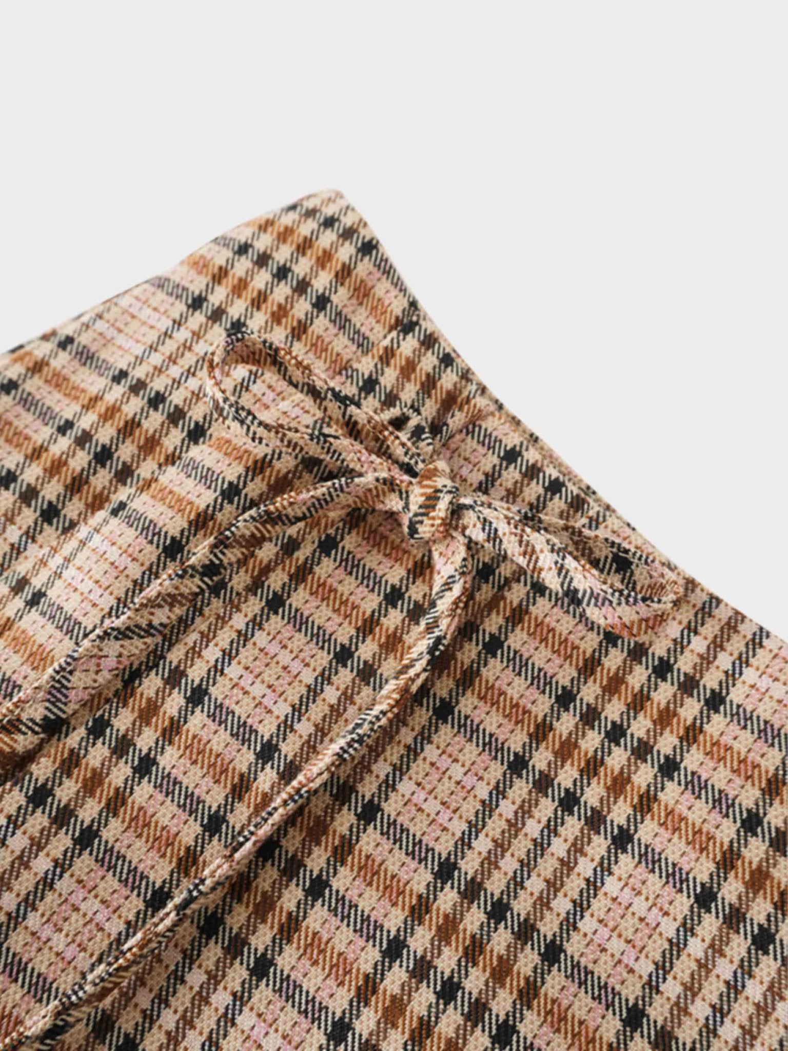 Side Bow Pleated Skirt - Pink Plaid - Addy Avenue