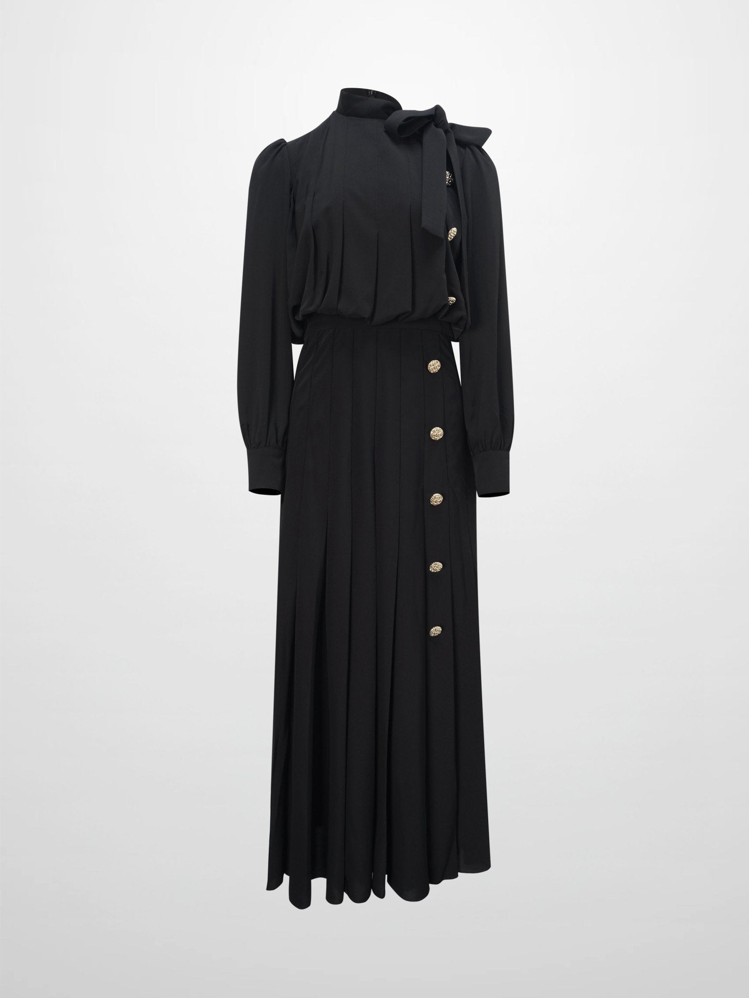 Side Button Pleat Dress - Black - Addy Avenue