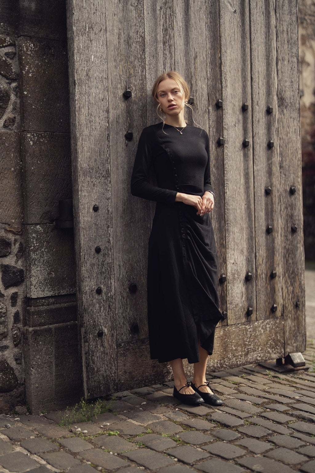 Side Shirred Button Down Knit - Black - Addy Avenue