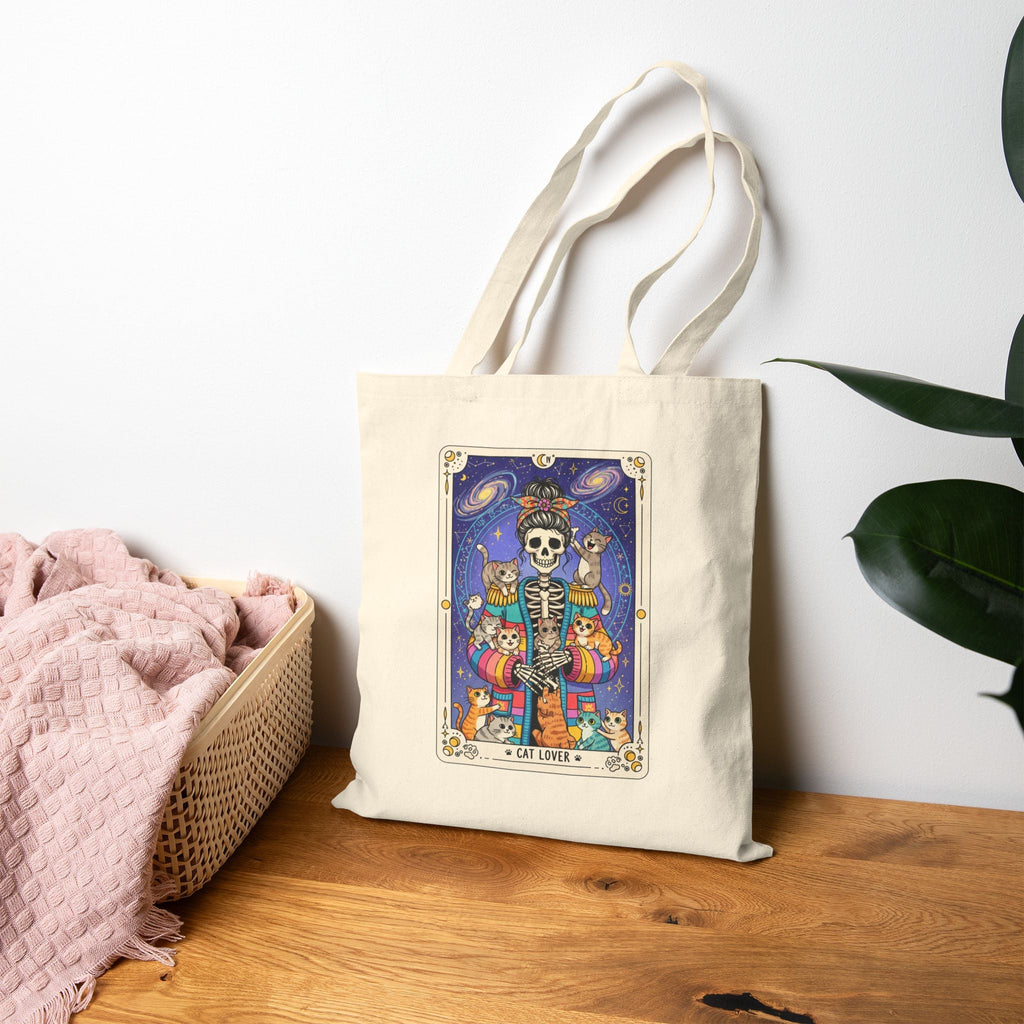 Skeleton Tarot Cat Lover Tote Bag | Cosmic Tarot Illustration - Addy Avenue