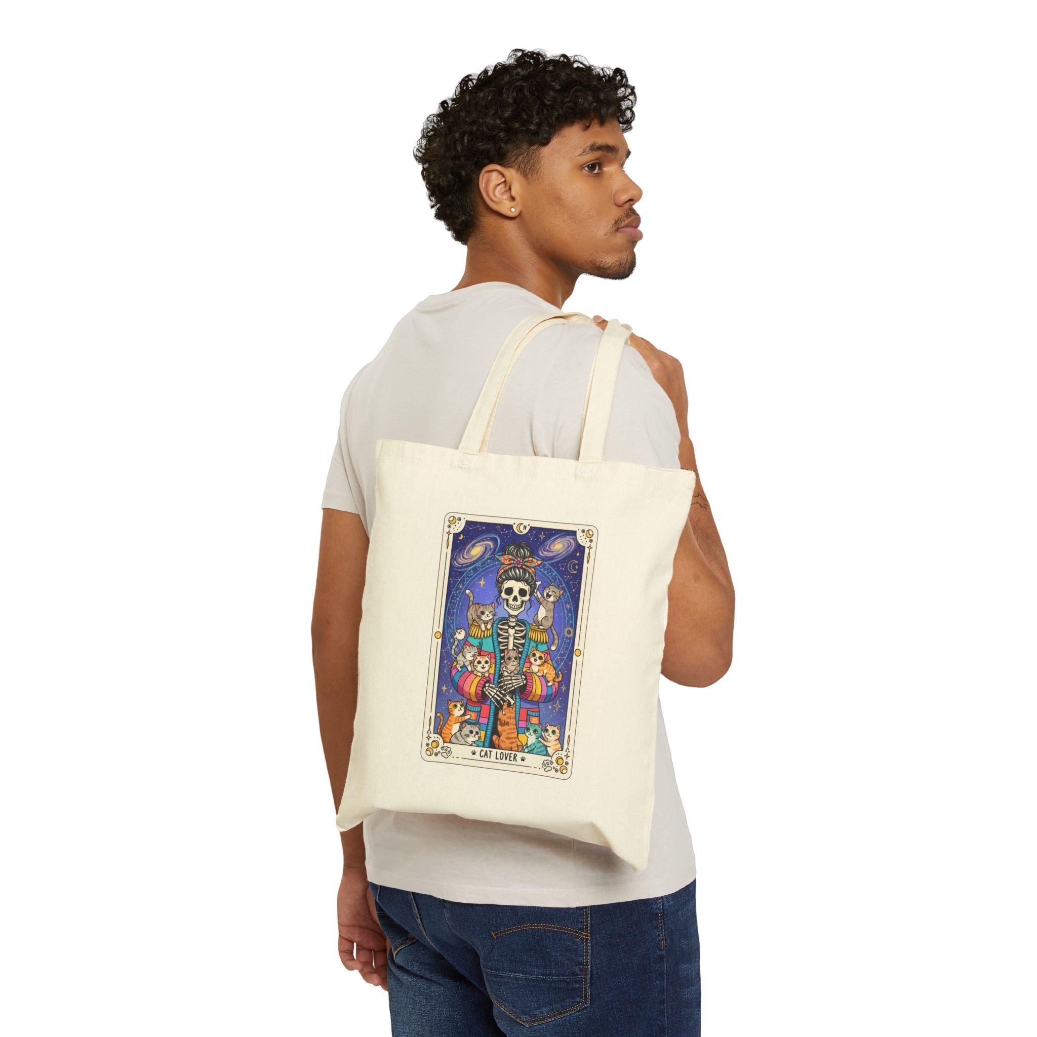 Skeleton Tarot Cat Lover Tote Bag | Cosmic Tarot Illustration - Addy Avenue