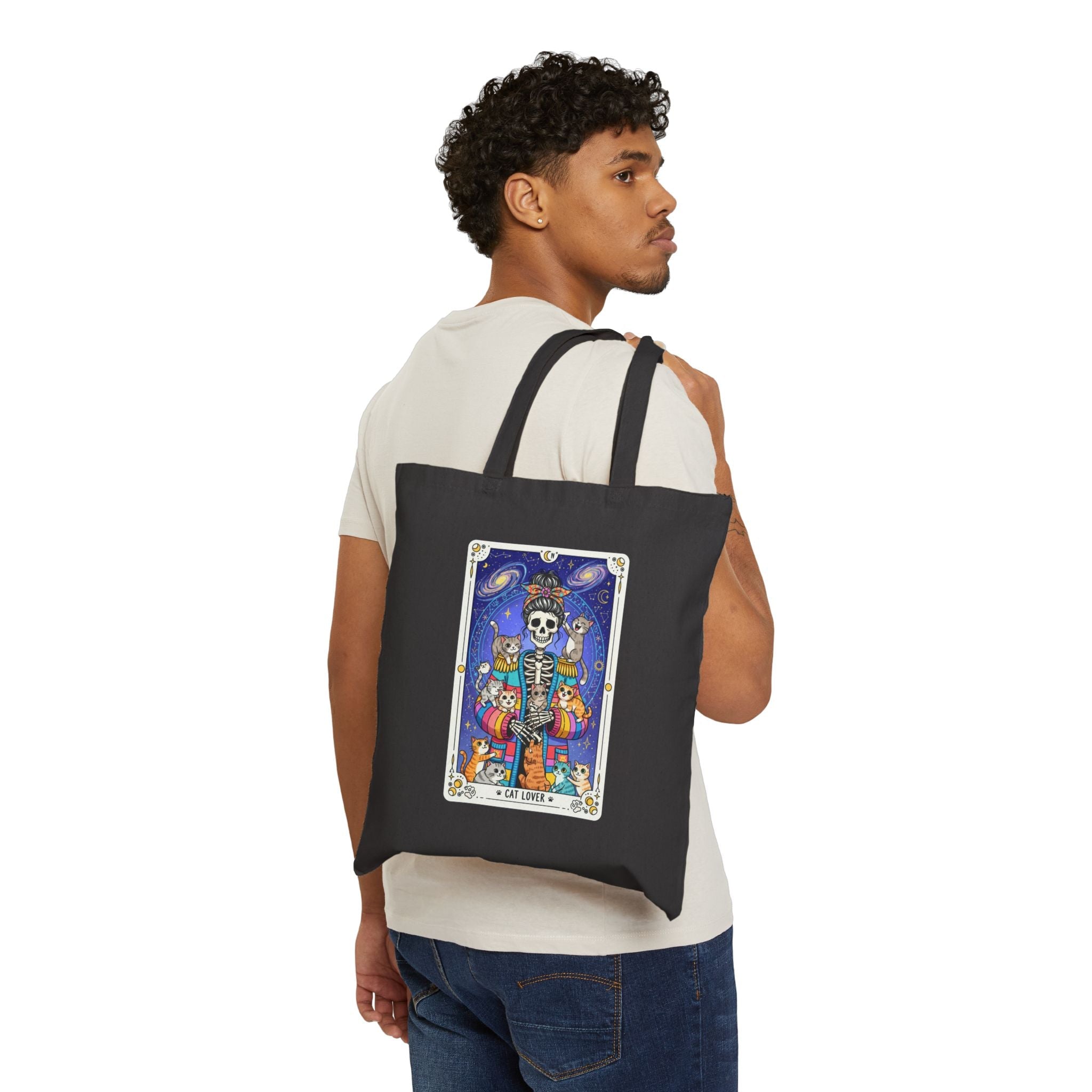 Skeleton Tarot Cat Lover Tote Bag | Cosmic Tarot Illustration - Addy Avenue