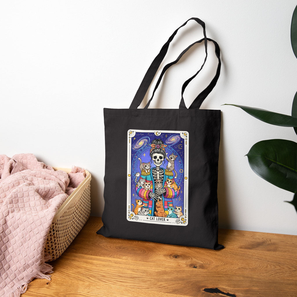 Skeleton Tarot Cat Lover Tote Bag | Cosmic Tarot Illustration - Addy Avenue