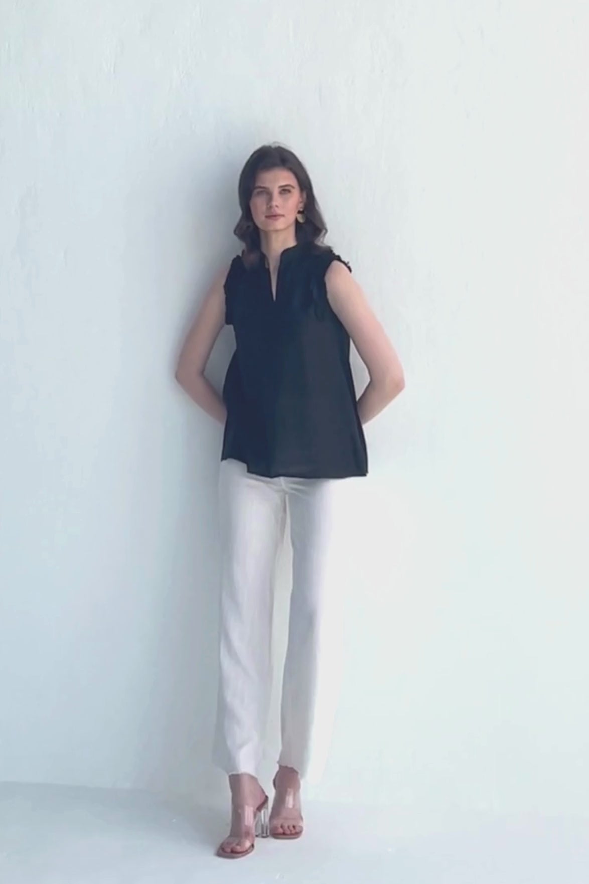 Sleeveless Hemp Top with Ruffles in Black - Addy Avenue