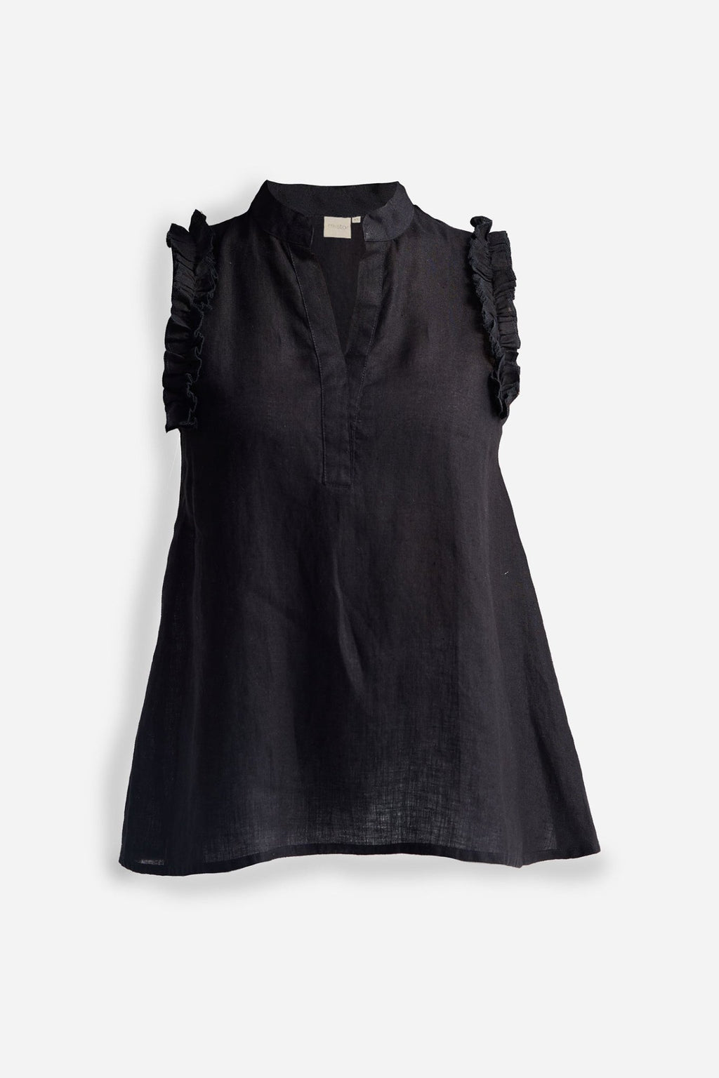 Sleeveless Hemp Top with Ruffles in Black - Addy Avenue